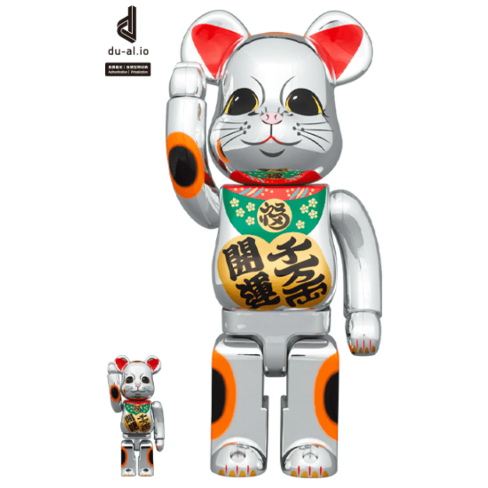 招き猫 招財貓 開運・千万両 銀メッキ 100％ & 400％ BE@RBRICK