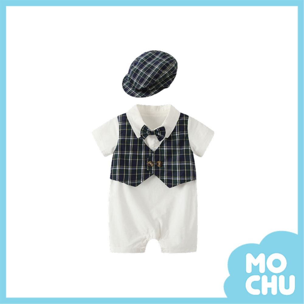 英倫假兩件短袖連身衣(二色)