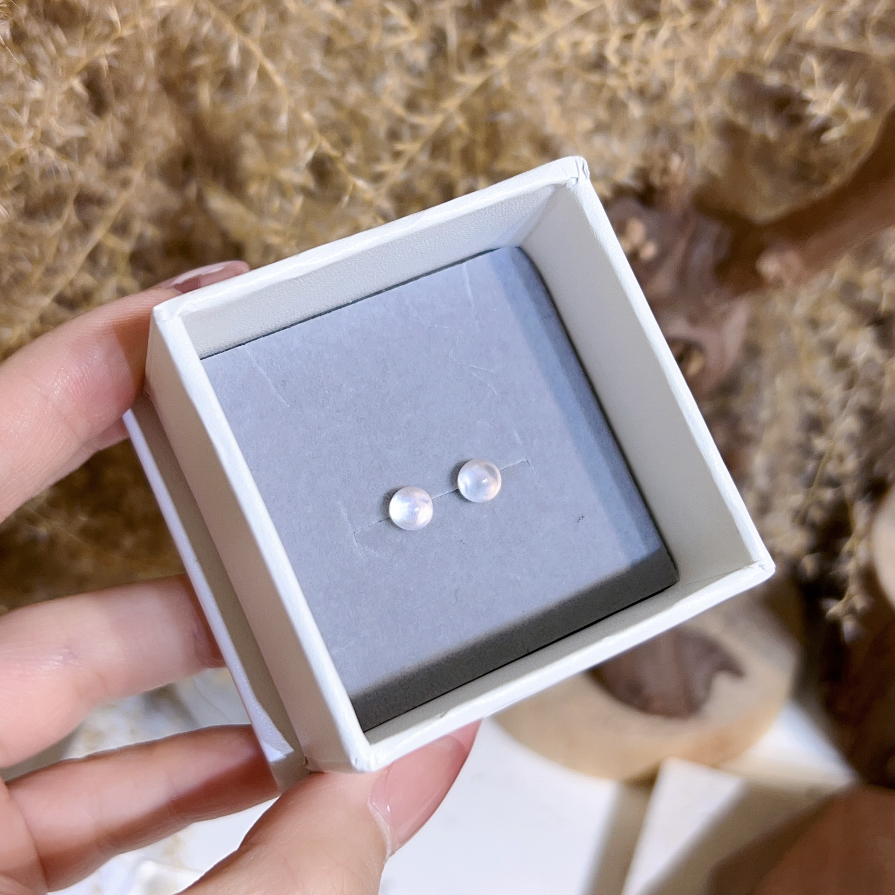 D008 粉晶圓形耳環