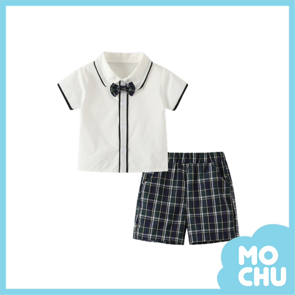 學院風領結格紋套裝(二色)