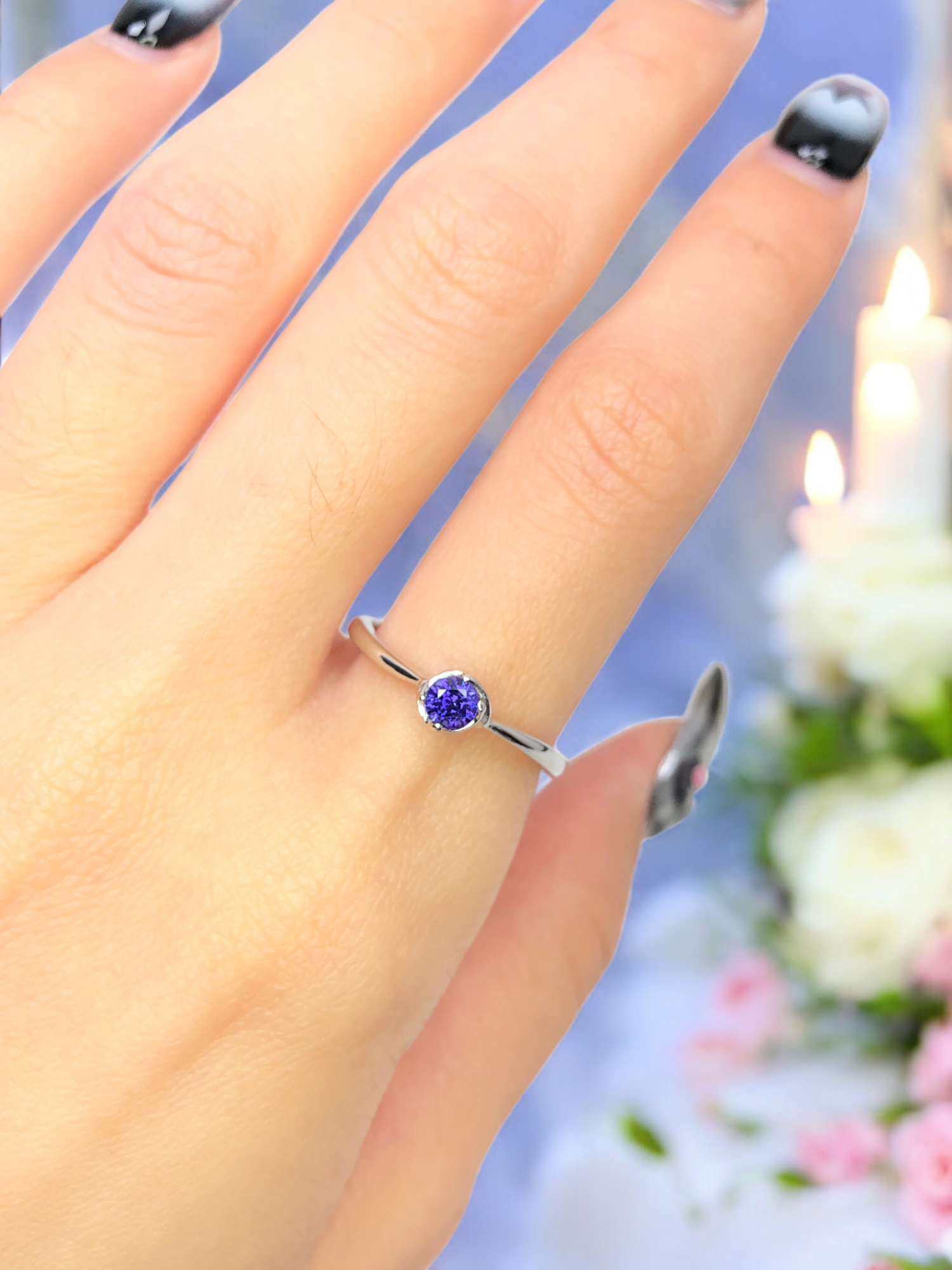 925銀 戒圍12【紫色剛玉0.32克拉】