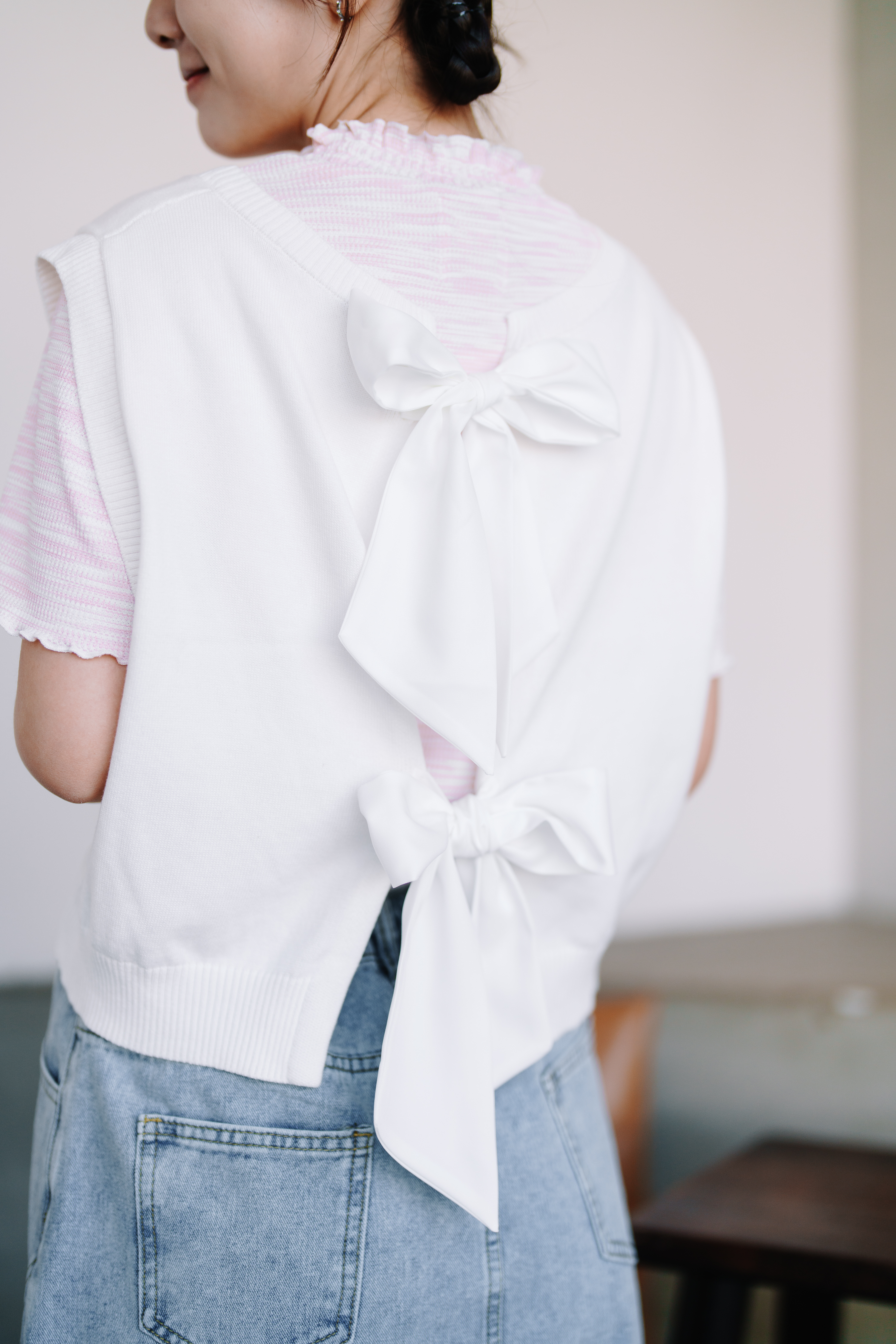 兩色 / 兩著雙蝴蝶結針織馬甲 / Two-way Double Ribbon Knitted Vest