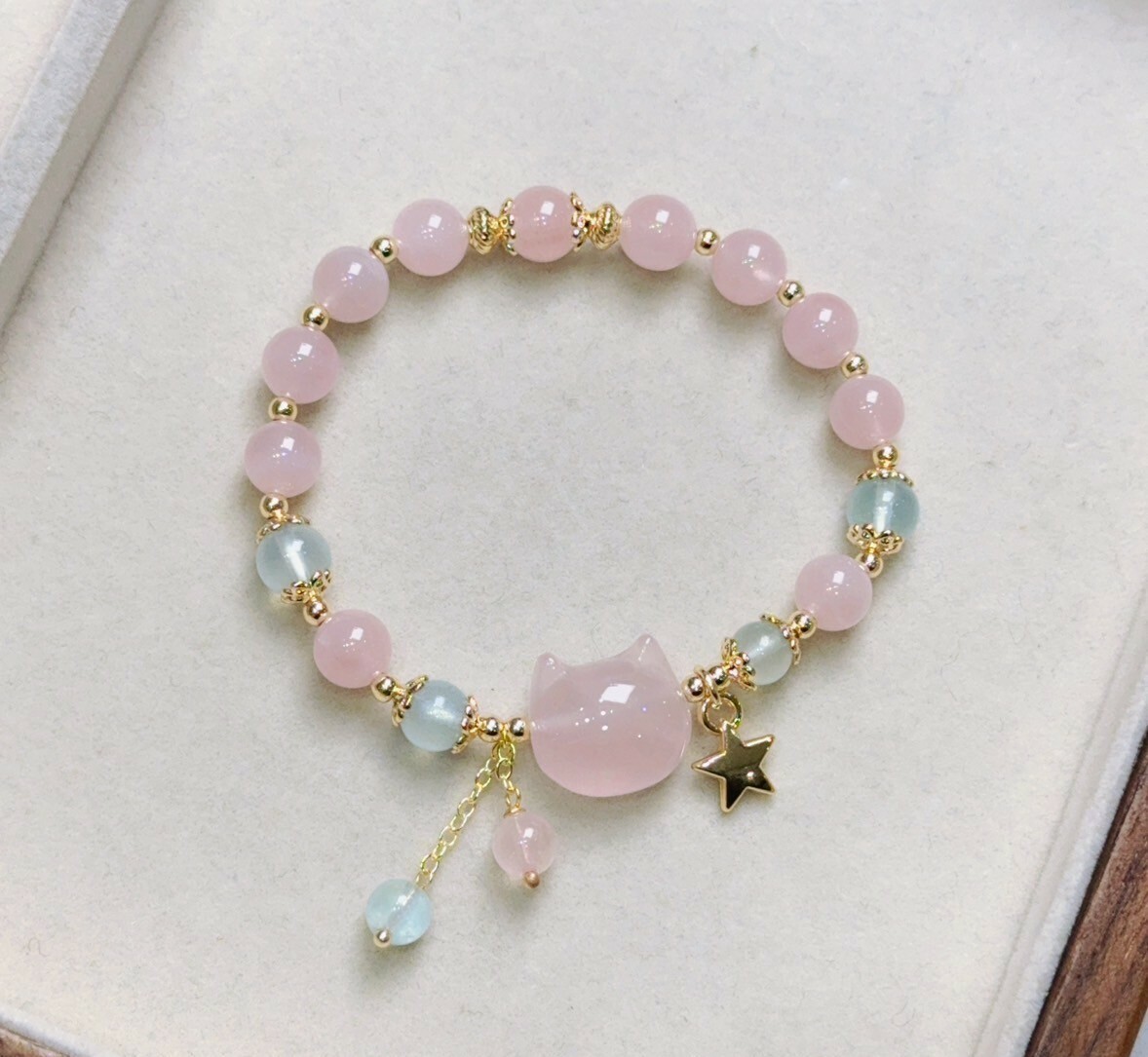 貓系戀人|粉晶/海藍寶水晶手鍊