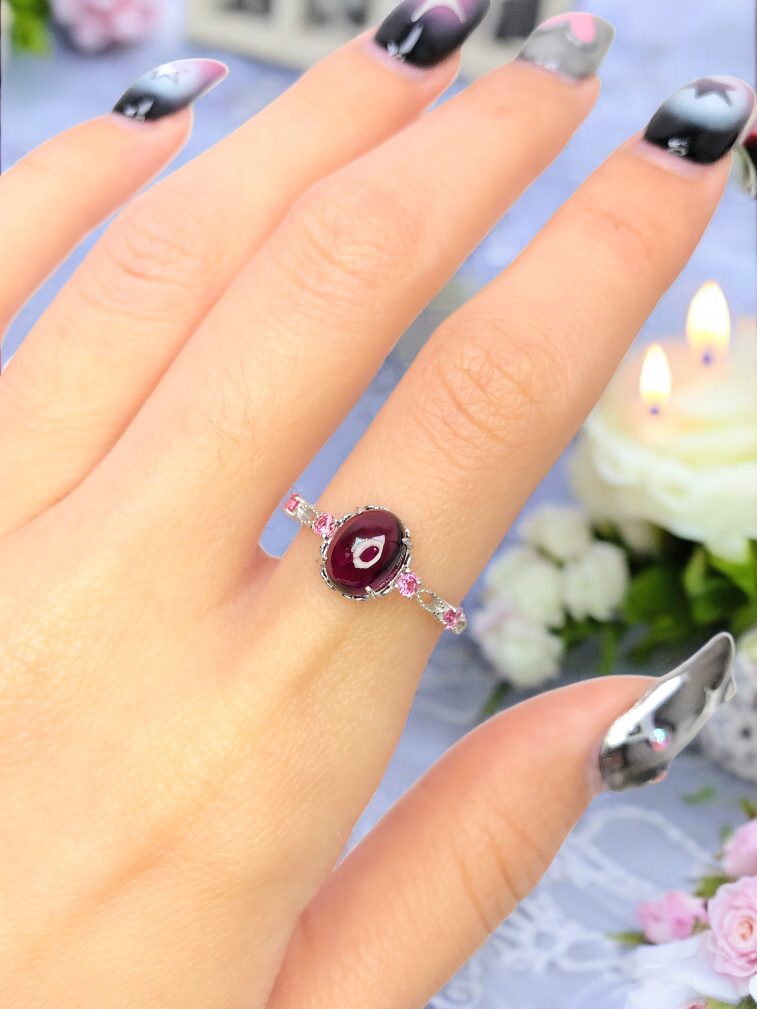 925銀 戒圍12【玫瑰榴石1.97克拉 尖晶石0.14ct】