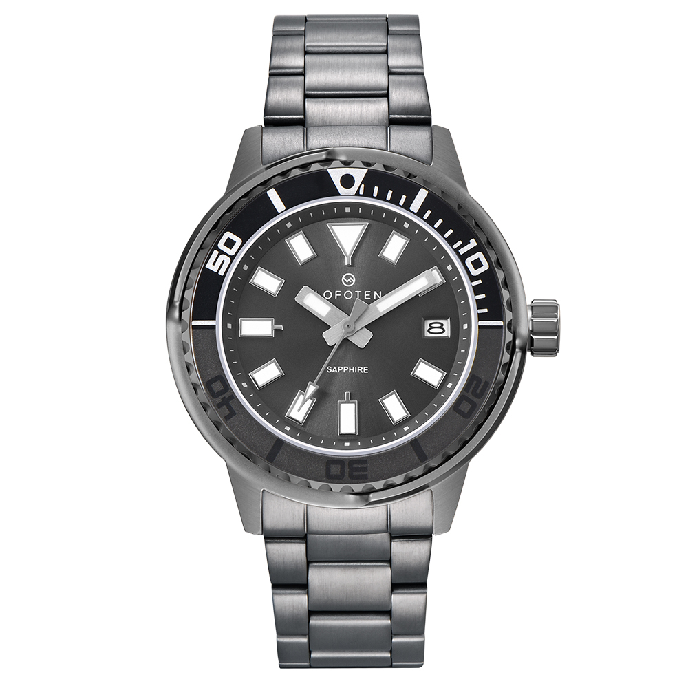 【Lofoten 羅斐頓】F-6528M* 經典簡約石英錶｜藍寶石鏡面・夜光刻度・日期顯示・可旋轉錶圈・不鏽鋼錶帶