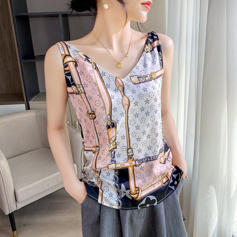 皮鍊印花仿緞背心 兩色