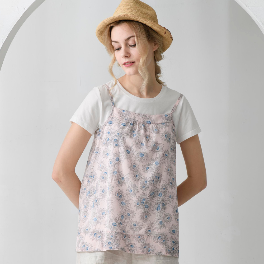 PIPPY 春風花朵棉質兩件式圓領短袖上衣 粉紅