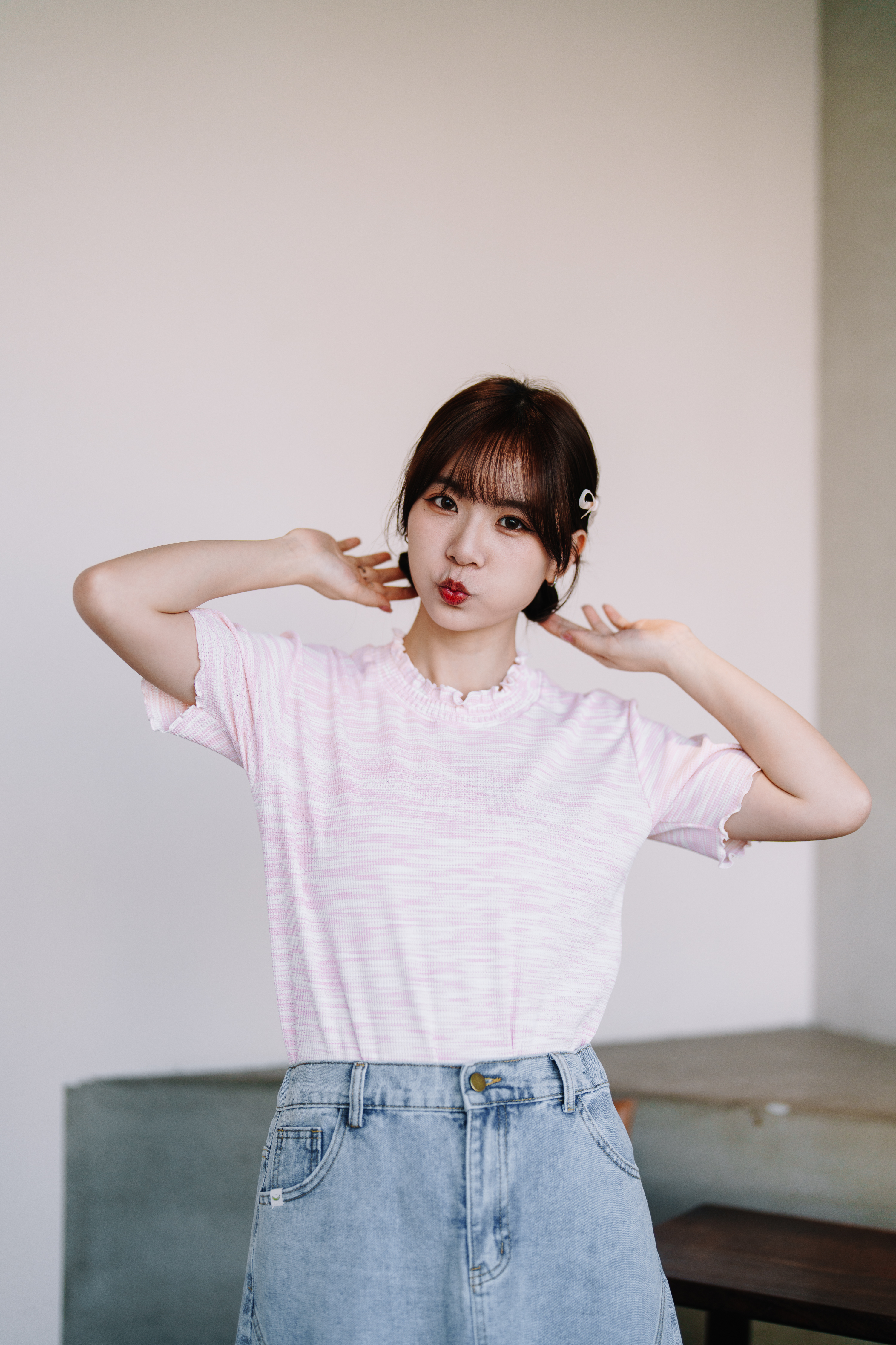 三色／混色窩夫格高領滾邊上衣／Mixed Color Waffle Mock Turtleneck Tee