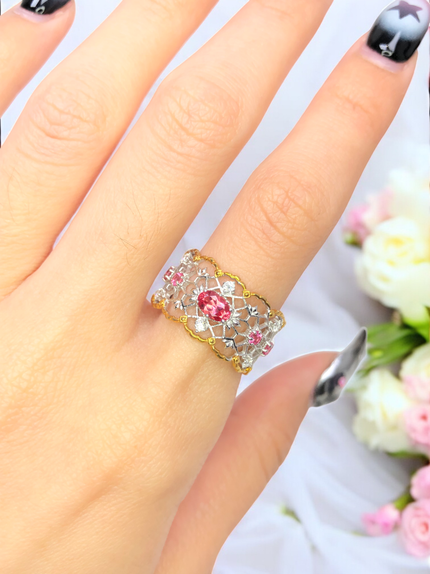 925銀 戒圍13【馬亨蓋尖晶石0.37克拉 馬亨蓋尖晶石0.21ct 鑽石共12分】