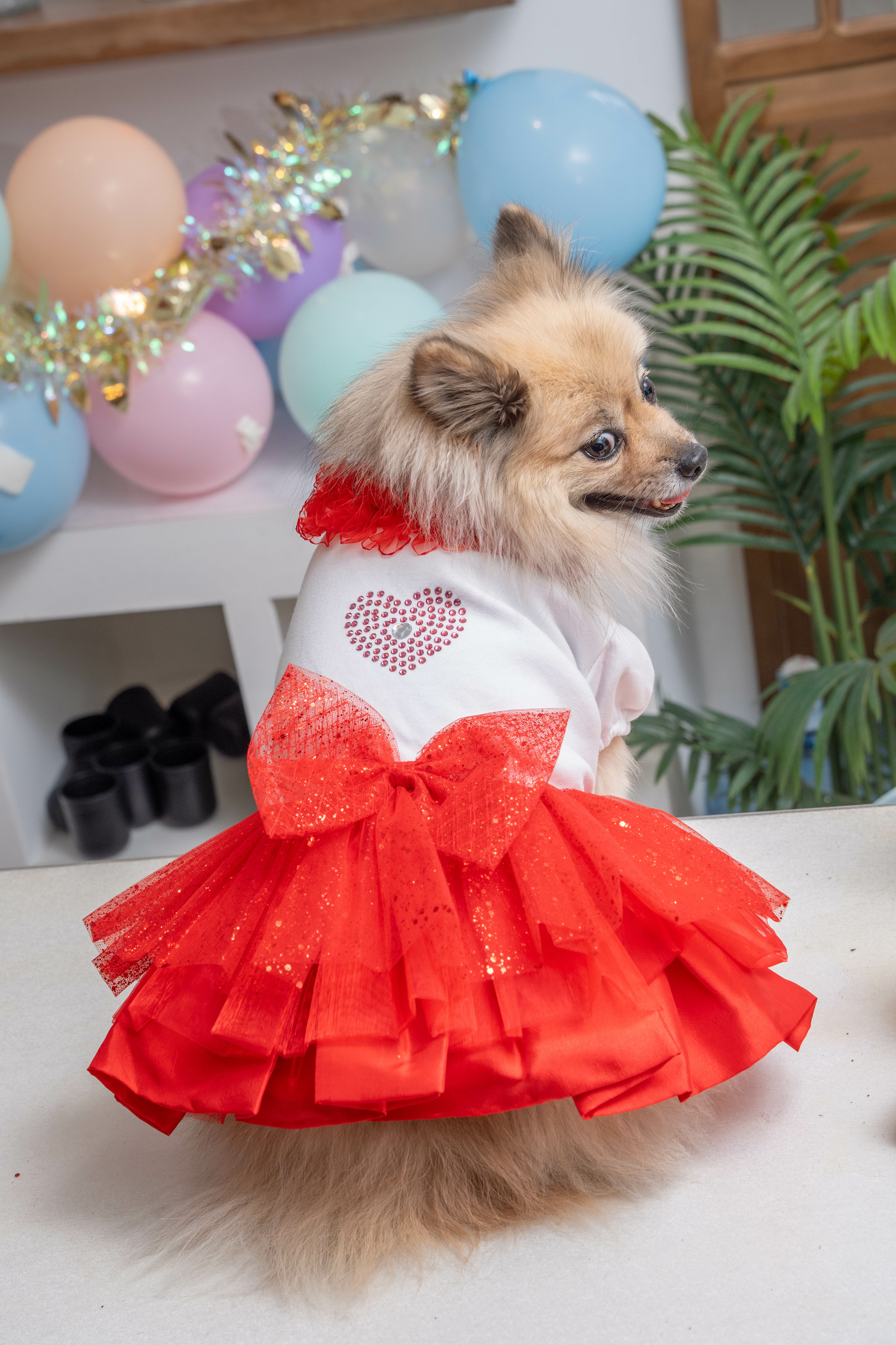 Love with Heart Red Ruffles Dress