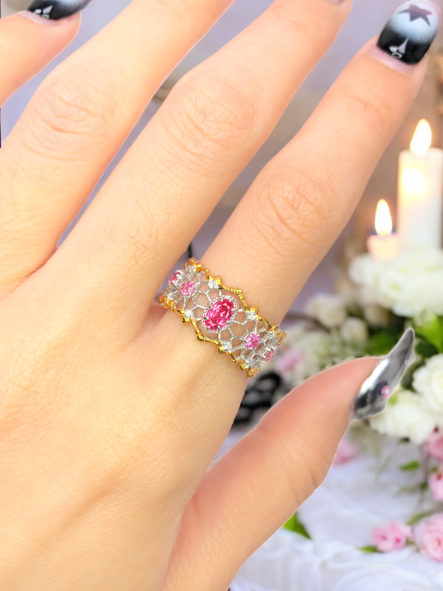 925銀 戒圍13【馬亨蓋尖晶石0.24克拉 馬亨蓋尖晶石0.23ct 鑽石共4分】