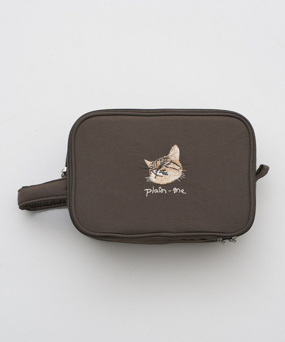 【直播】plain-me TW031313 貓咪刺繡收納包(巧克力)