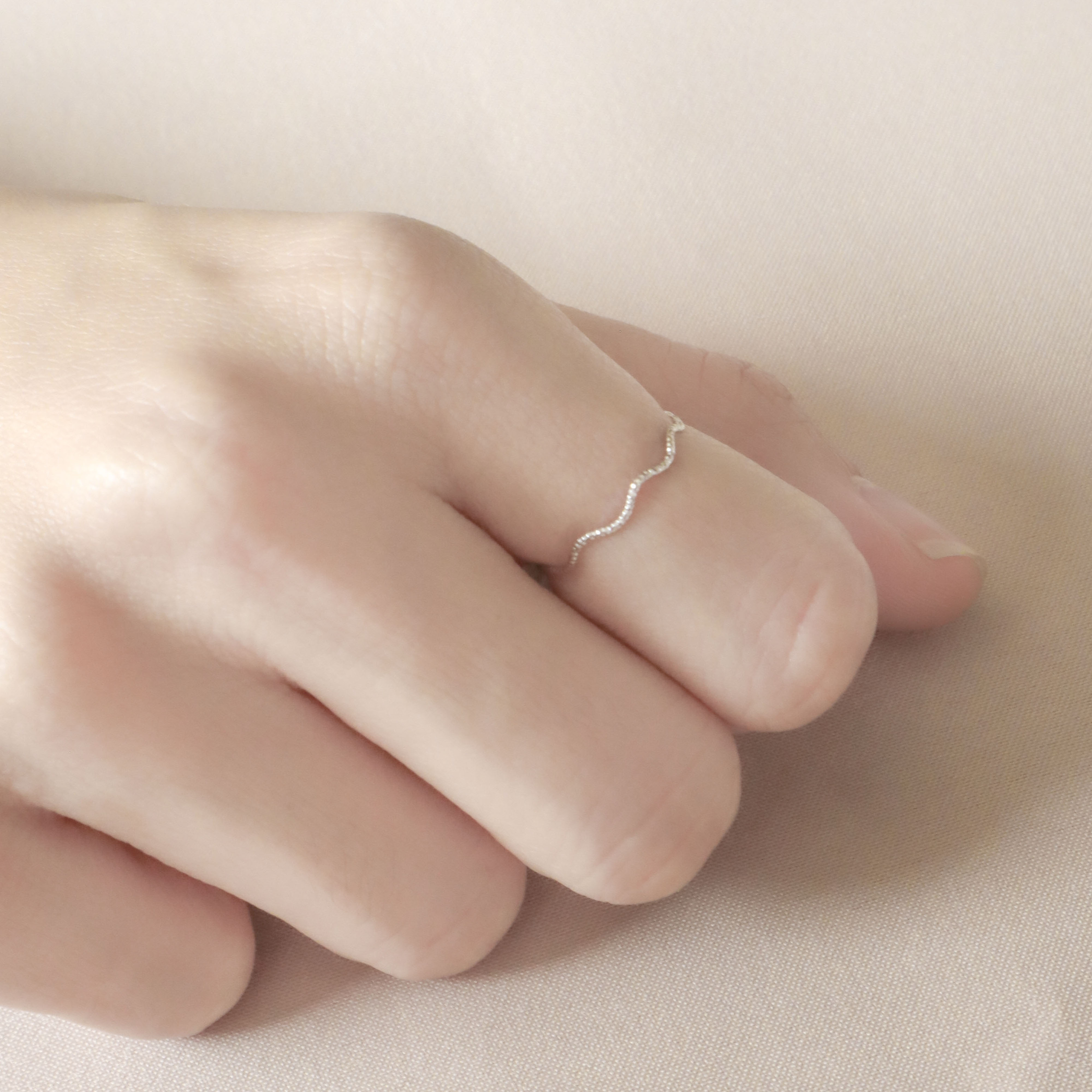 Silver/切割紋理波浪戒