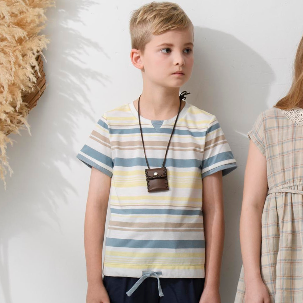 PIPPY 休閒橫條彈性棉圓領短袖上衣 白