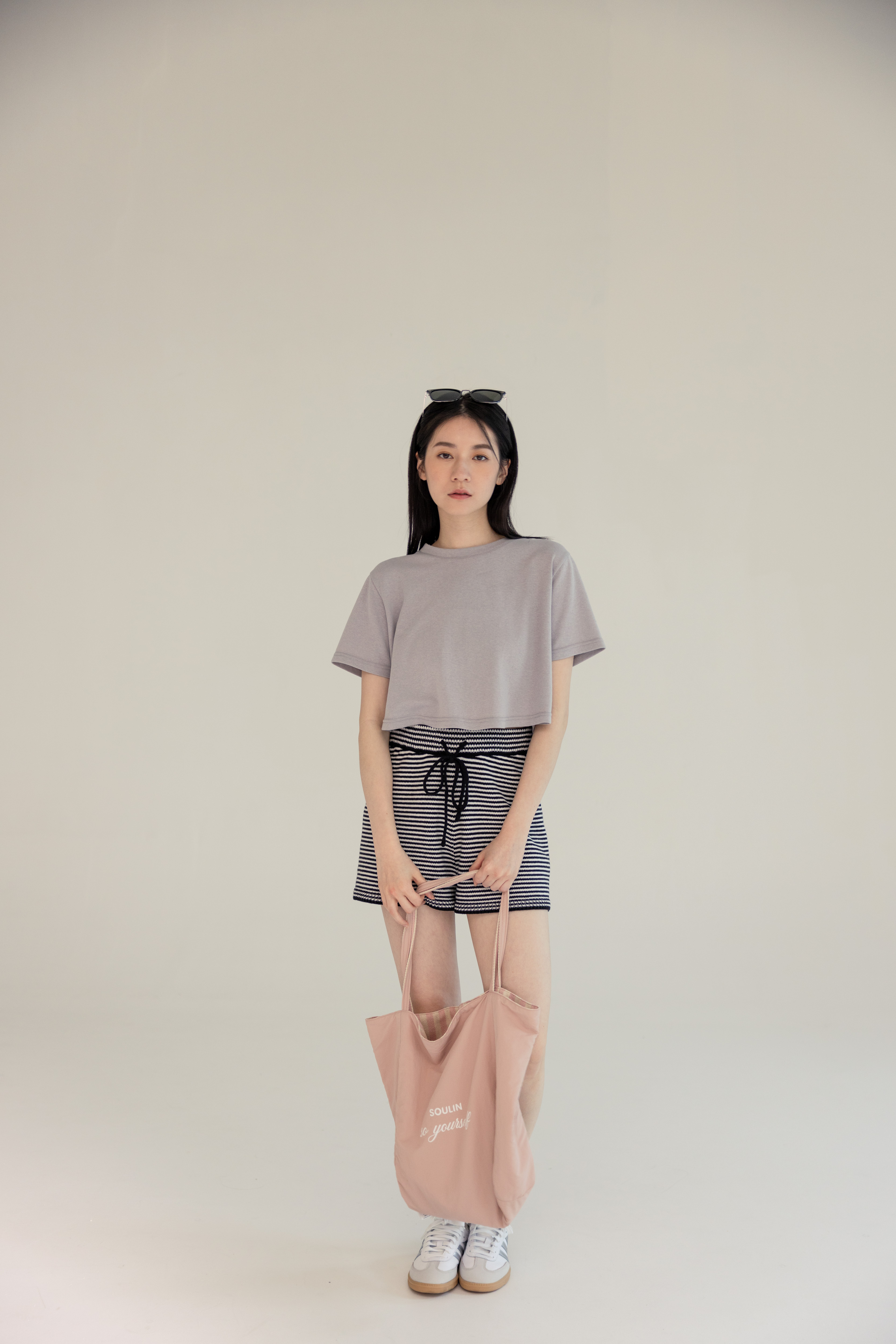 品牌雙面條紋尼龍包-粉