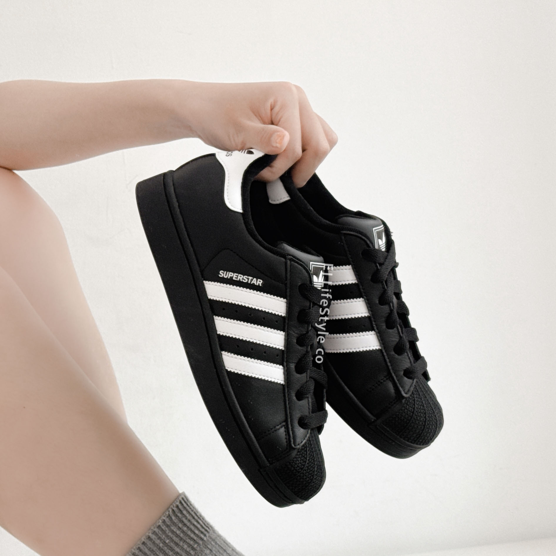 ADIDAS SUPERSTAR 2.0 貝殼頭 愛迪達 三葉草 黑白 黑標 白尾 復古 Jennie代言同款 金珍妮 男女鞋 JI0079 / 現貨+預購