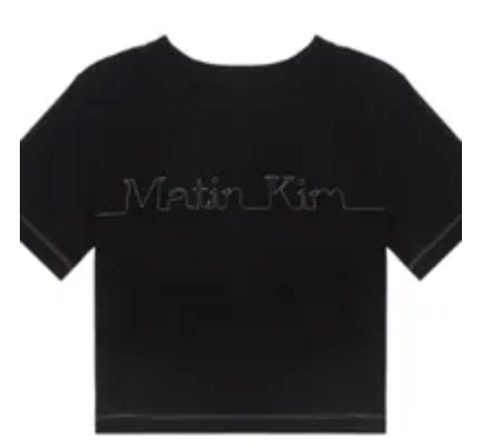 [S] MATIN KIM MATINKIM RTW MATIN EDGE STITCH LOGO CROP TOP,CHARCOAL, MK2477TS070MCH (SZZ550)