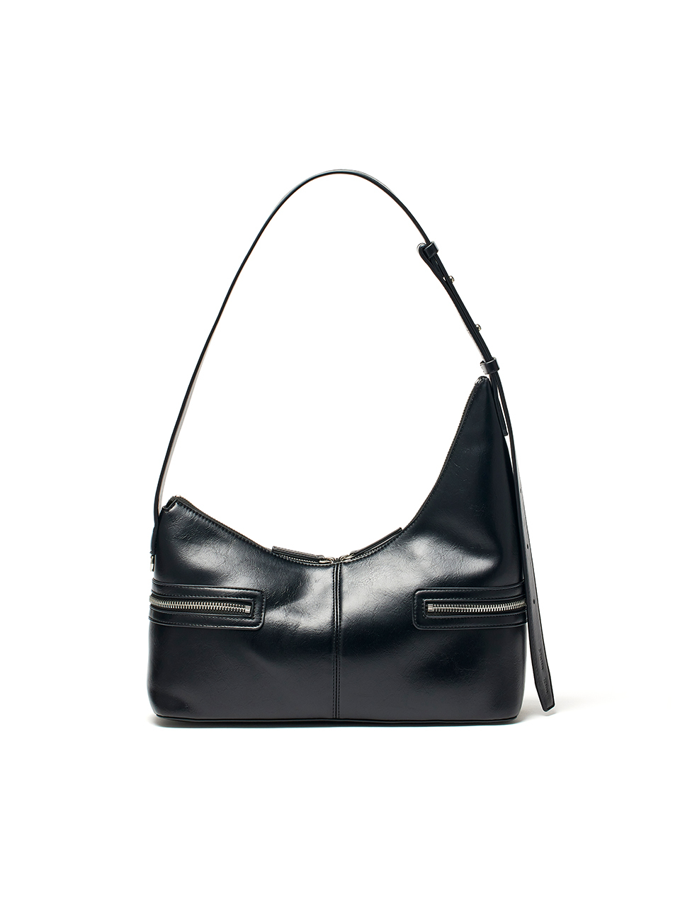 不對稱皮革拉鍊包 黑色