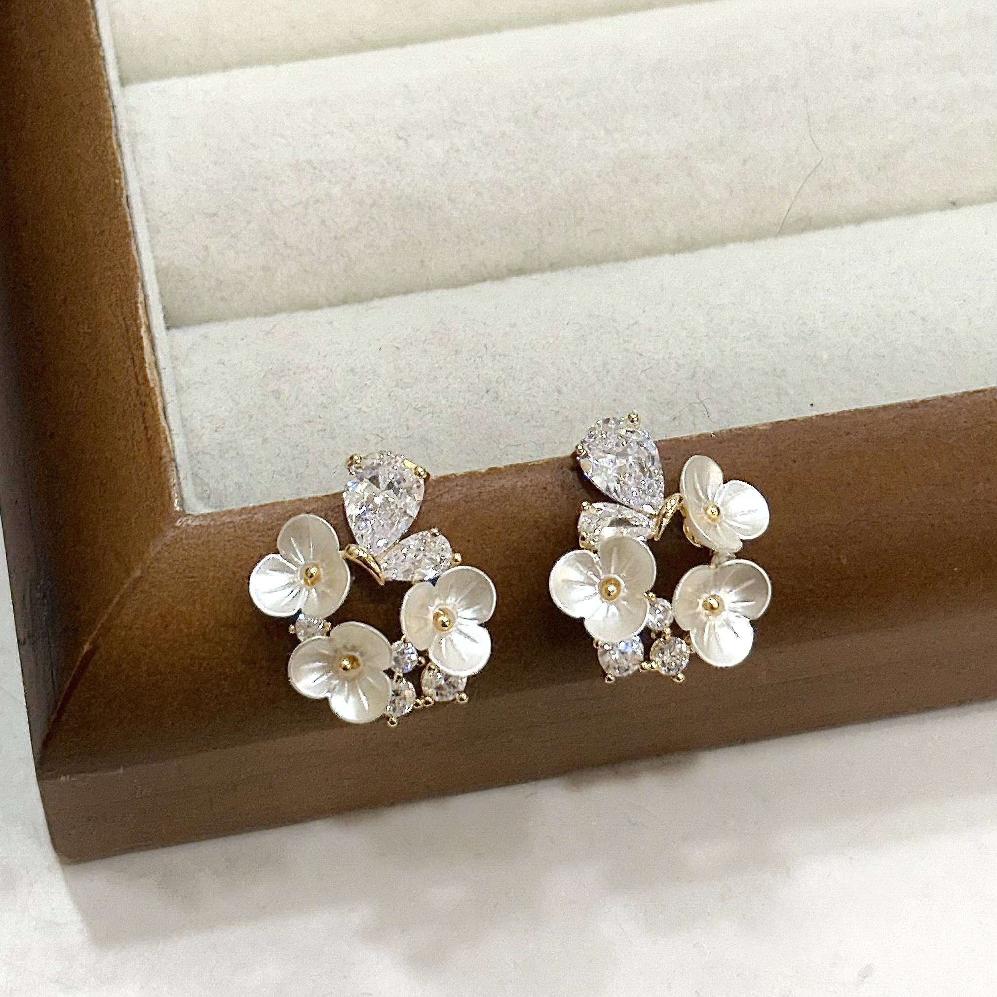 M04鋯石愛心花朵耳針