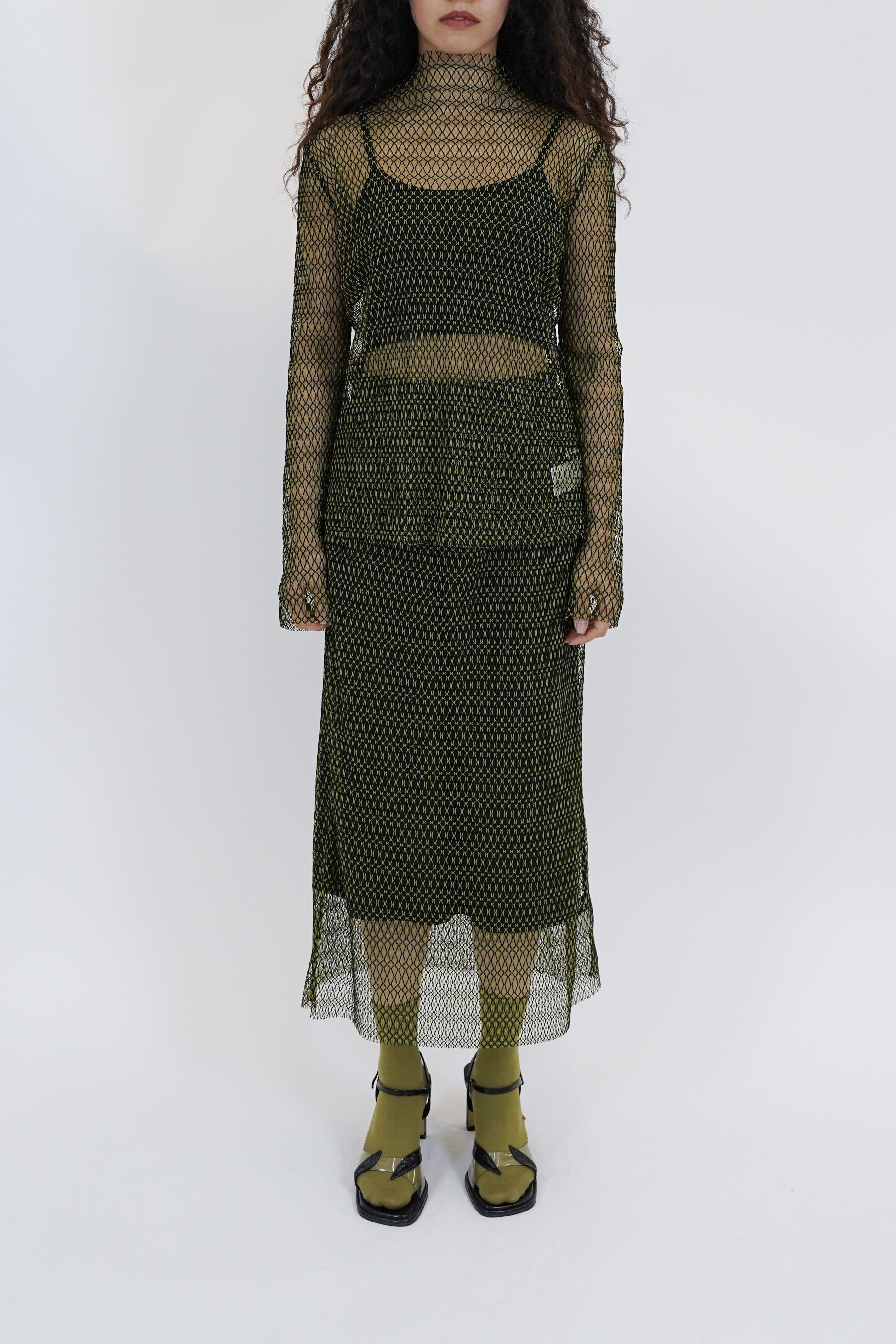 MIIAL YELLOW MIX BLACK MESH TOP