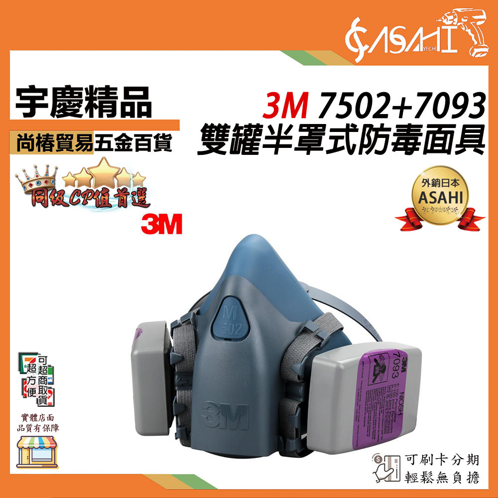 附發票｜3M 7502+7093｜雙罐半罩式防毒面具 防粉塵 3M5N11 6006濾毒罐 台灣