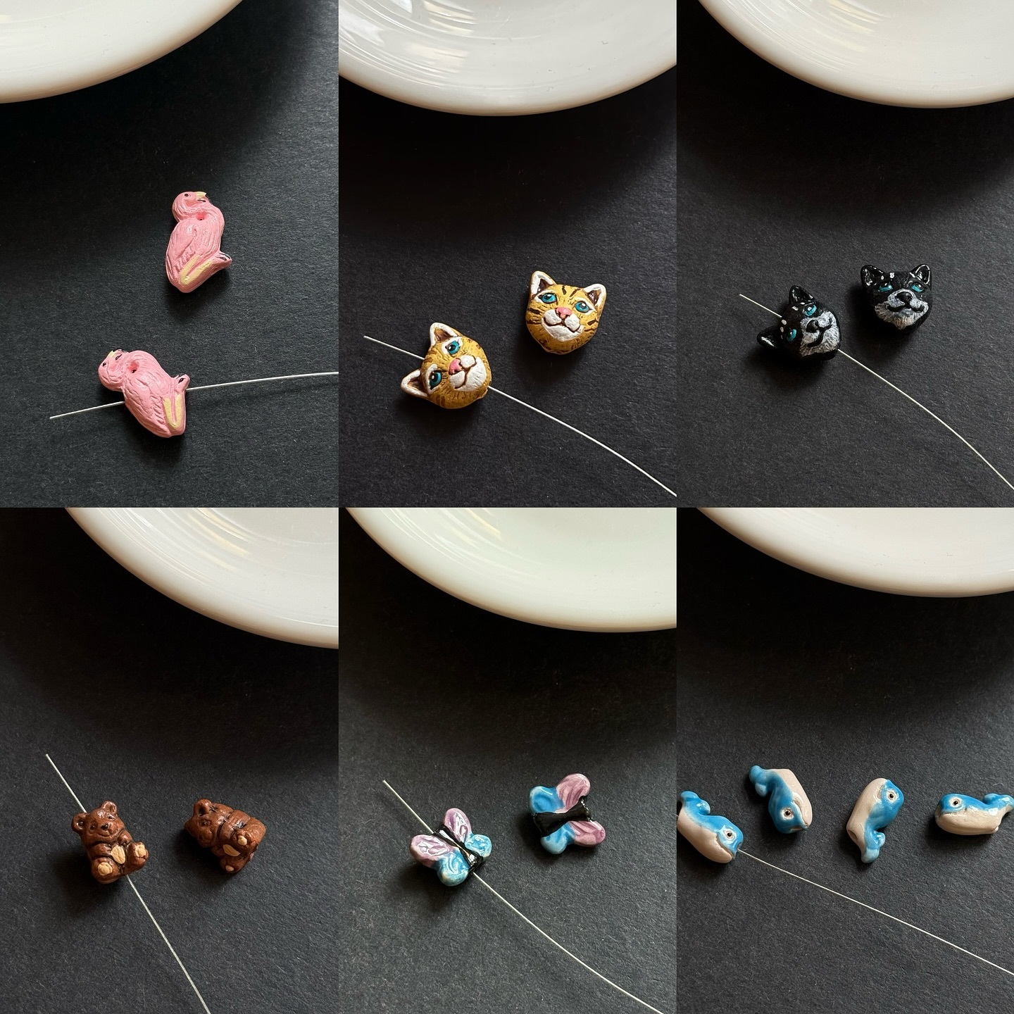 [原石] 陶製 串珠材料 通孔 動物、鯨魚、昆蟲造型