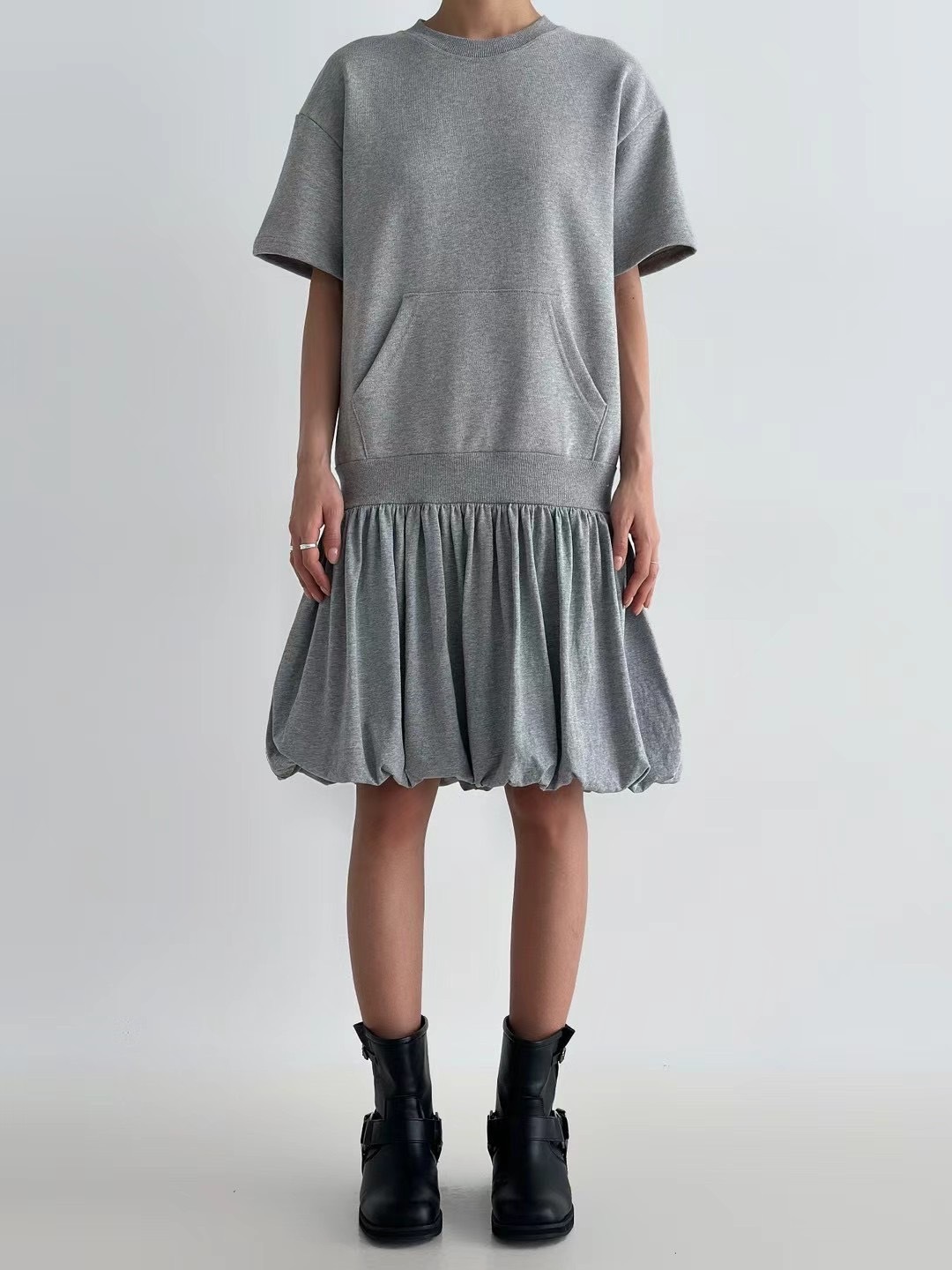 甜美拼接連身小蓬裙