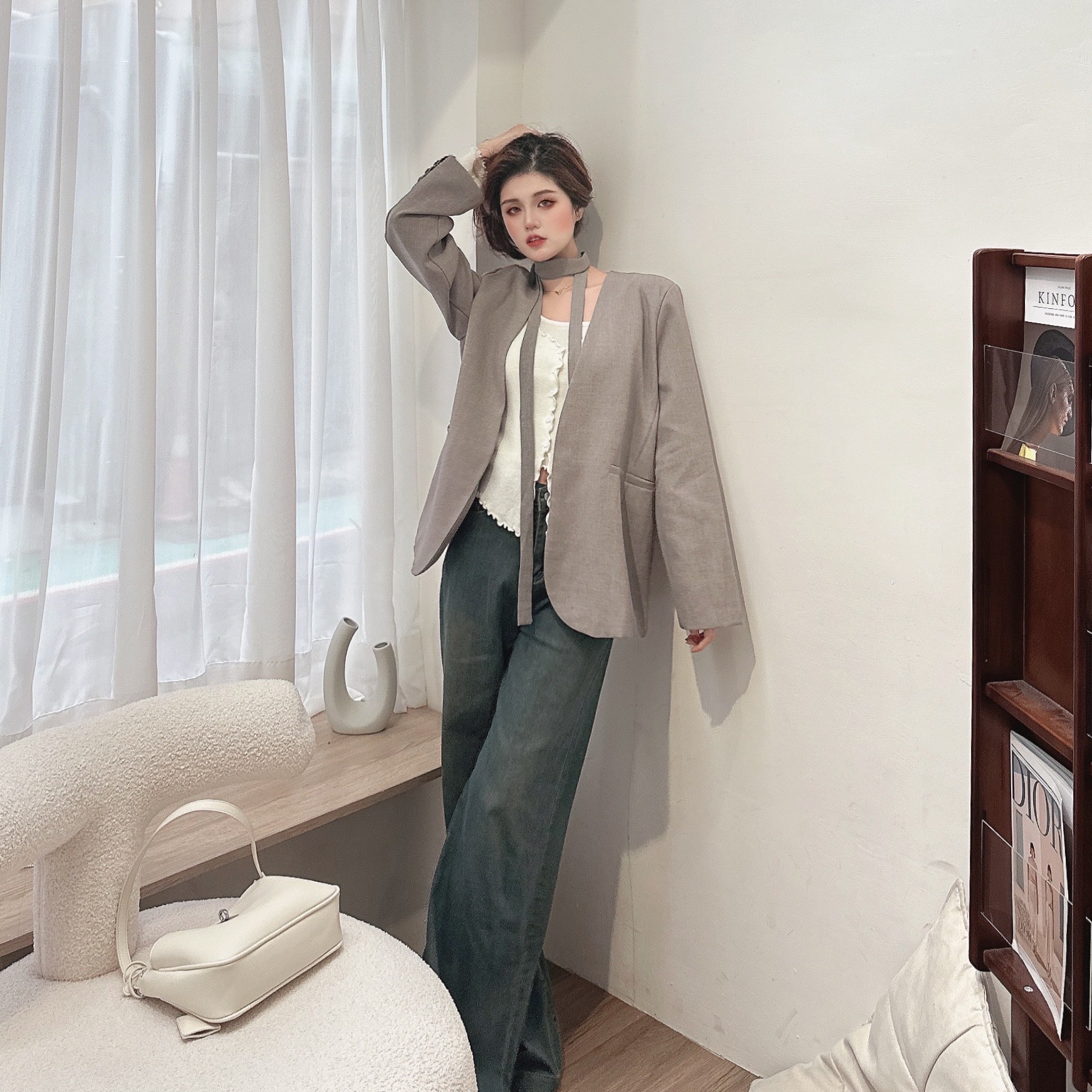 法式綁帶西裝外套/二色