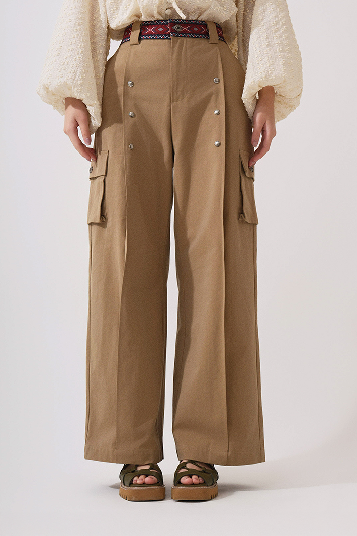 民族褲頭撞釘前褶闊斜褲（*現貨款式）