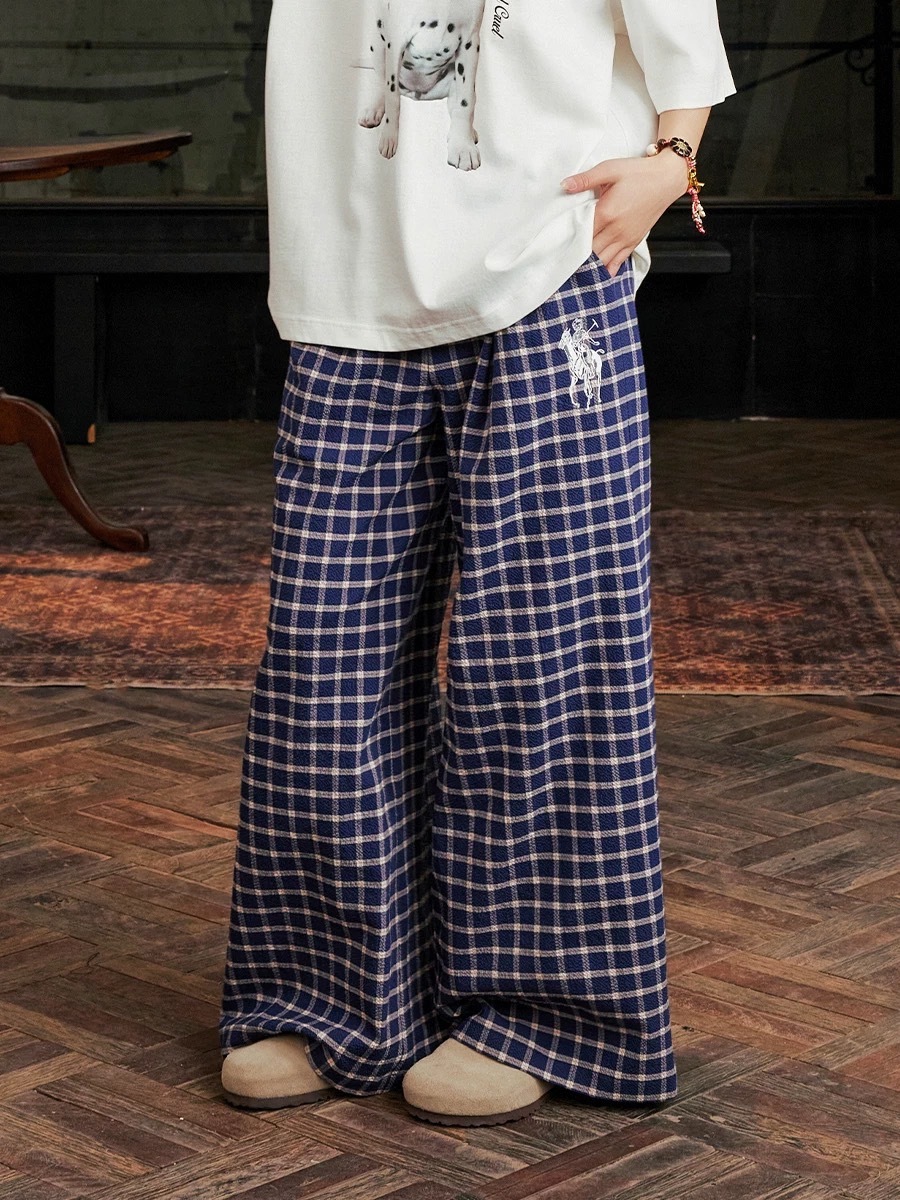 Harsh and Cruel 慵懶復古 格紋寬鬆 闊腿褲 HZ251060056