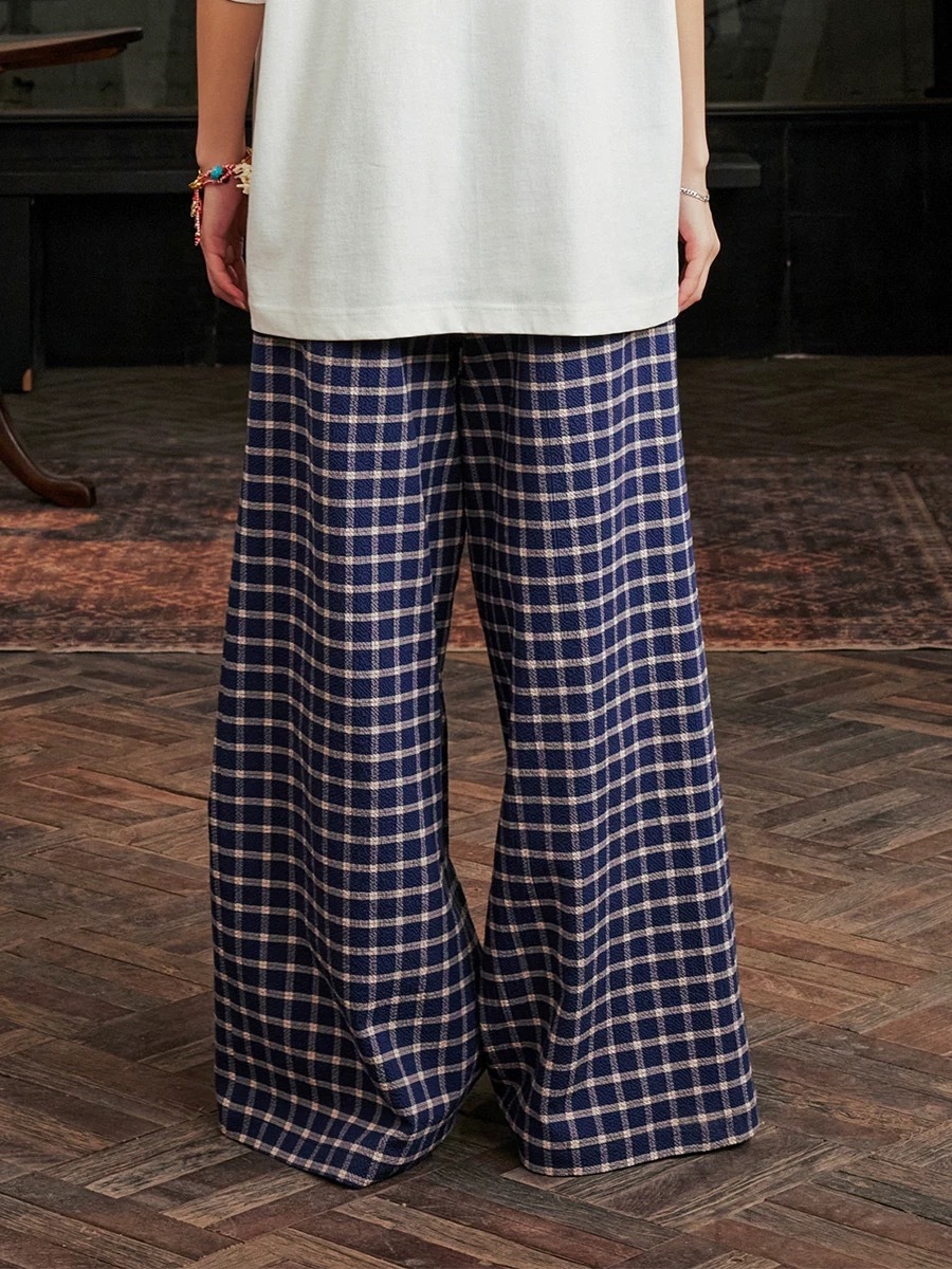 Harsh and Cruel 慵懶復古 格紋寬鬆 闊腿褲 HZ251060056