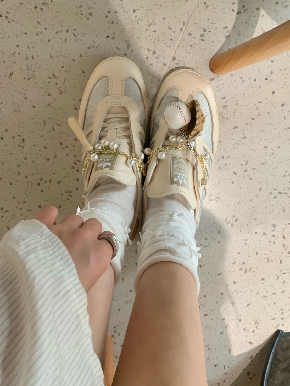 ADIDAS ORIGINALS SAMBA 法式奶油小香風 珍珠刺繡 宋雨琦同款 JQ2616