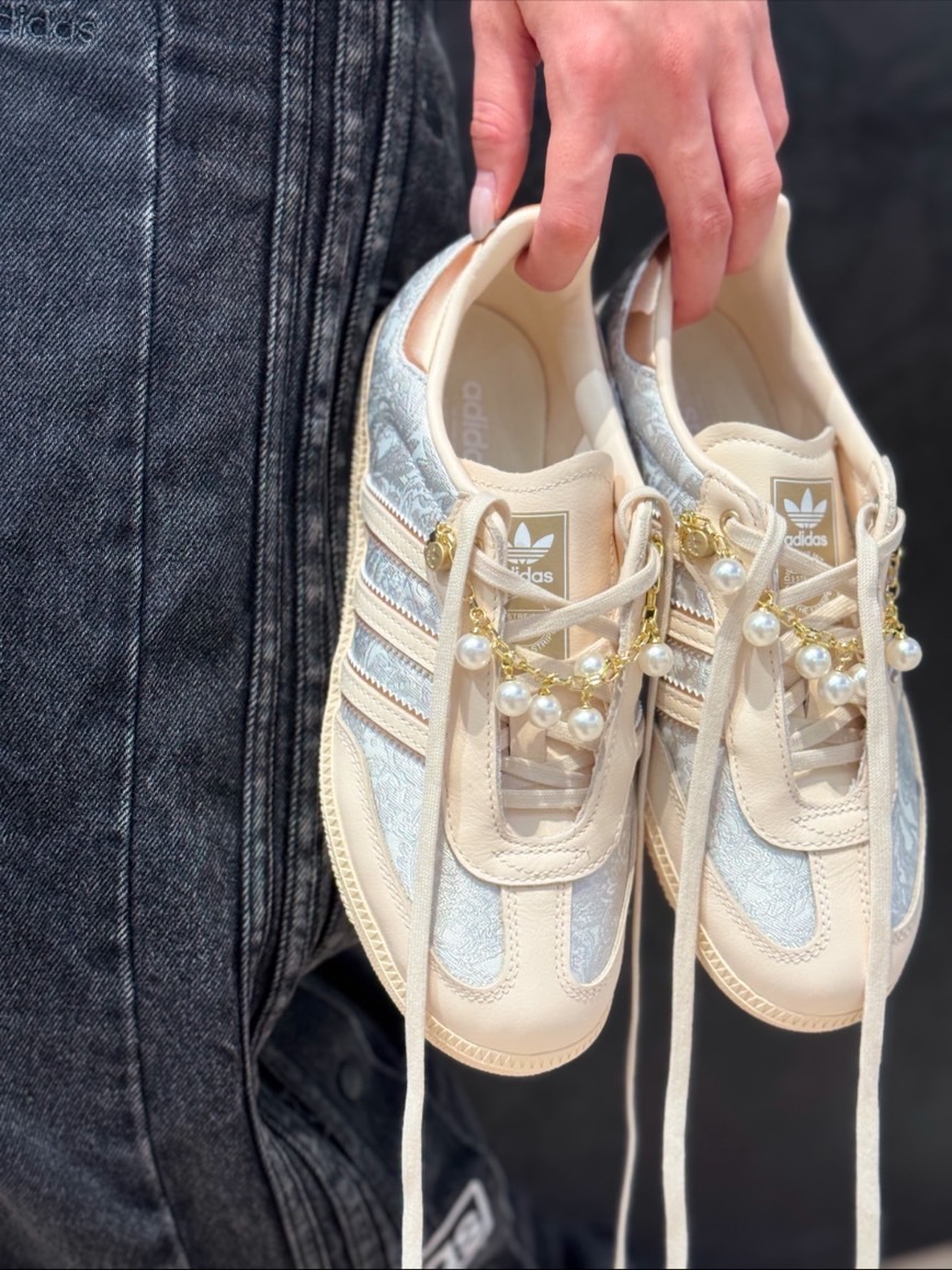 ADIDAS ORIGINALS SAMBA 法式奶油小香風 珍珠刺繡 宋雨琦同款 JQ2616
