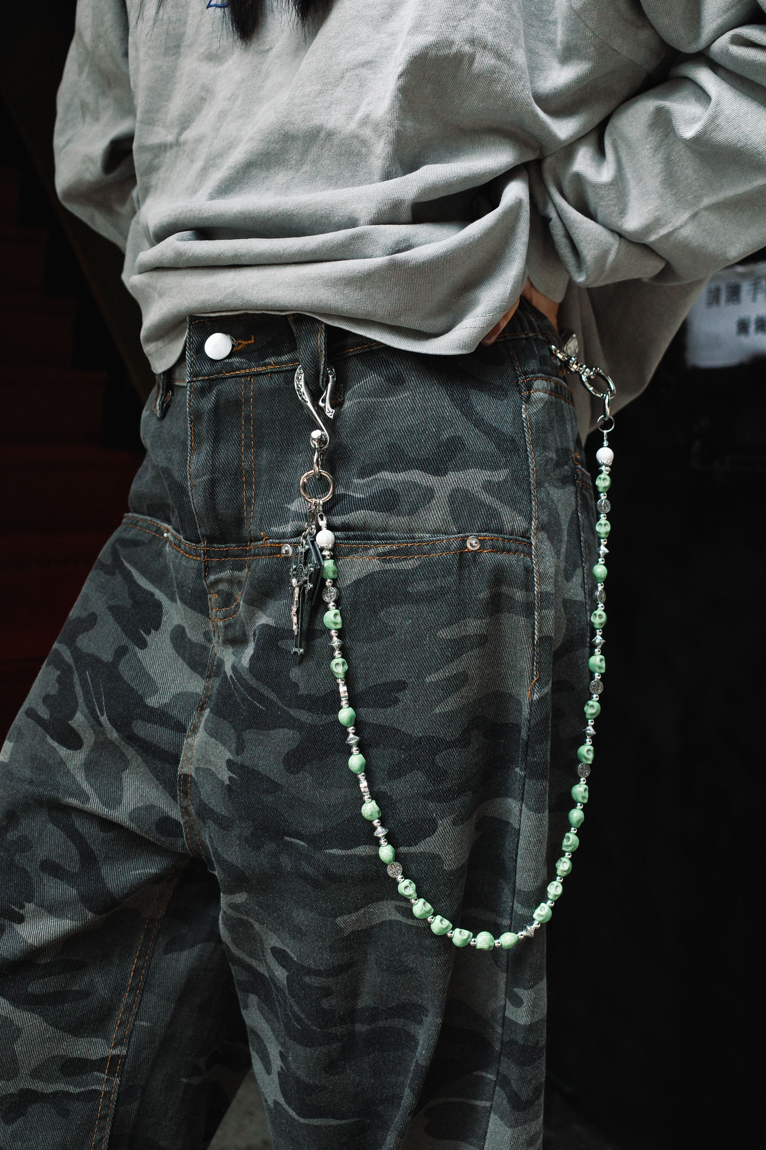 『Always_Good』綠骷髏 十字架 褲鏈