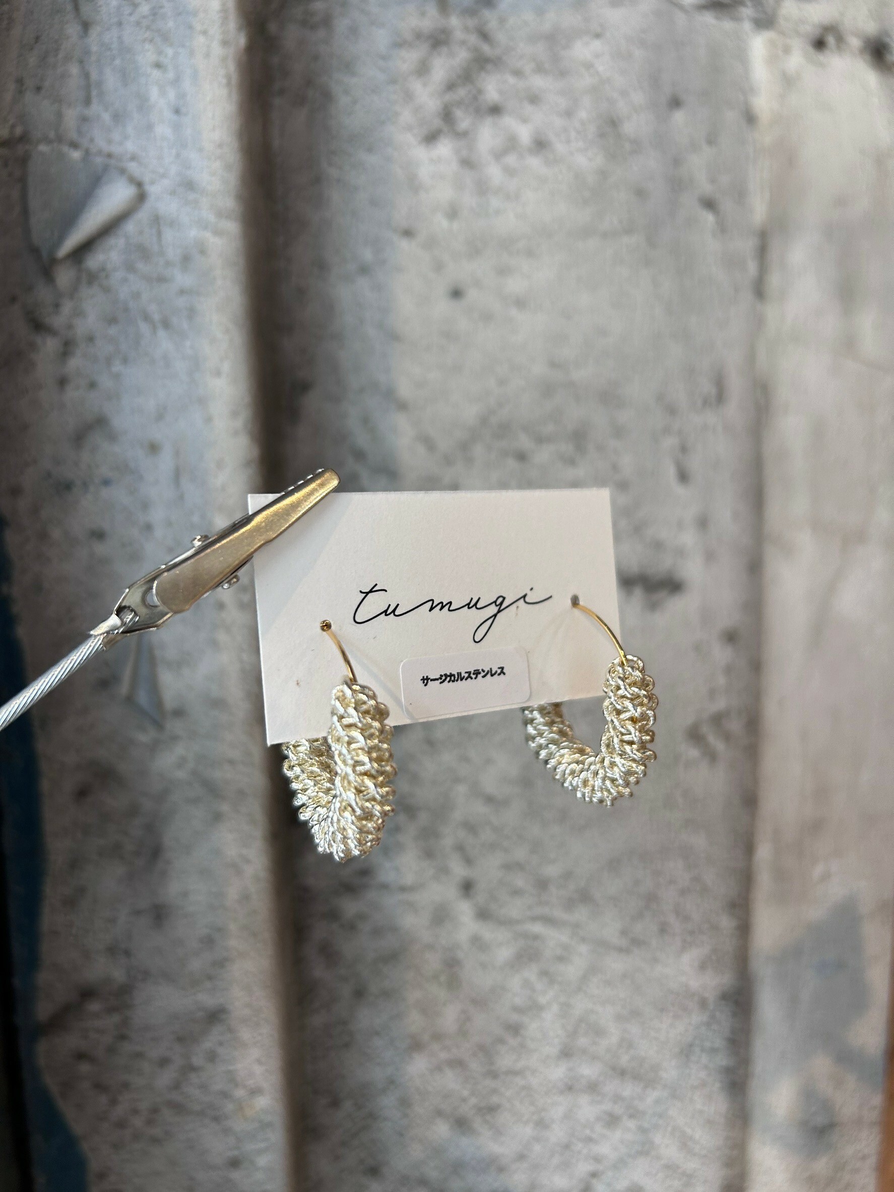 [TUMUGI] 水引環形耳環 | 銀色 | 耳針 | NO.6