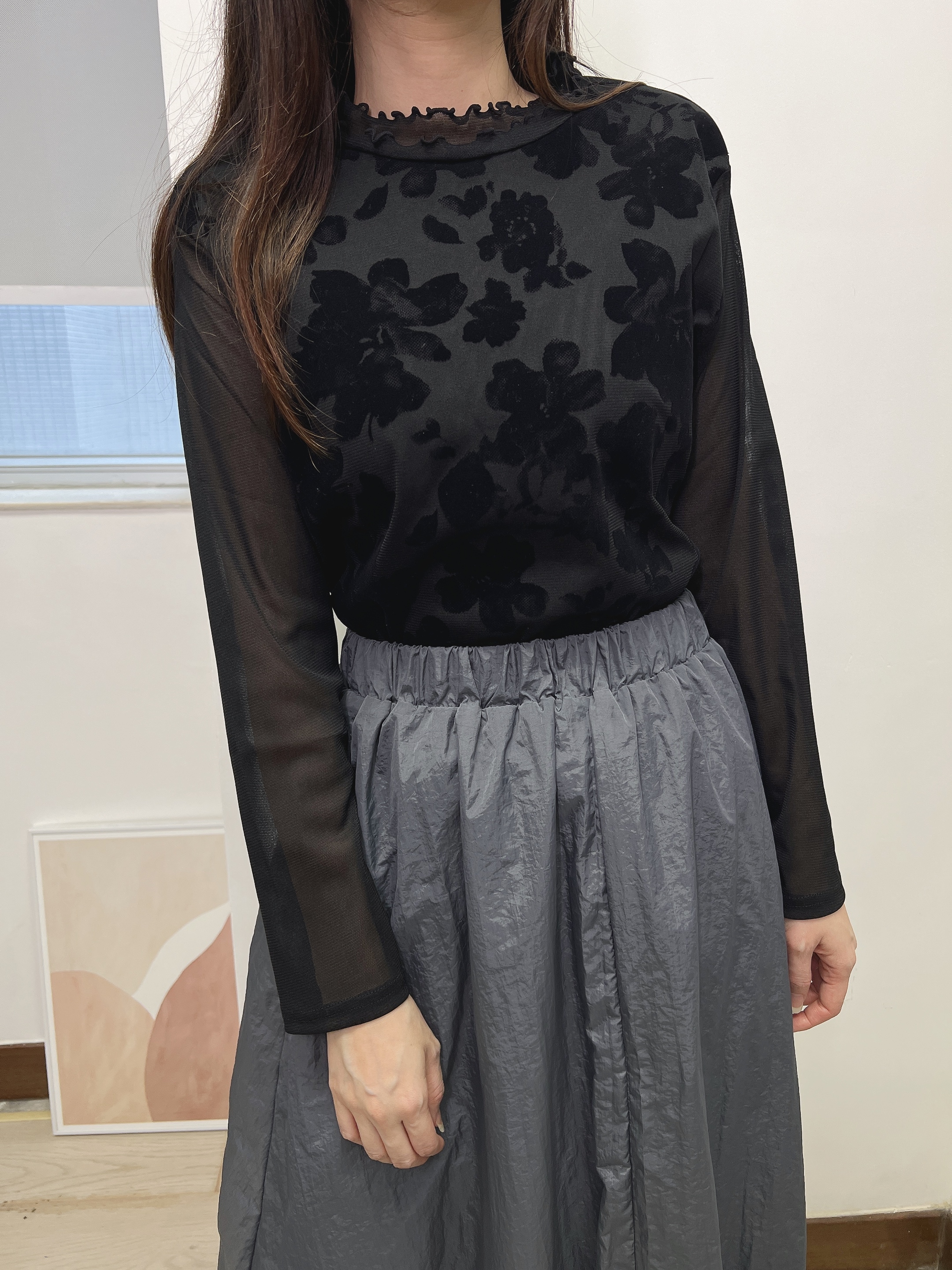 PO 暗花波浪領 打底