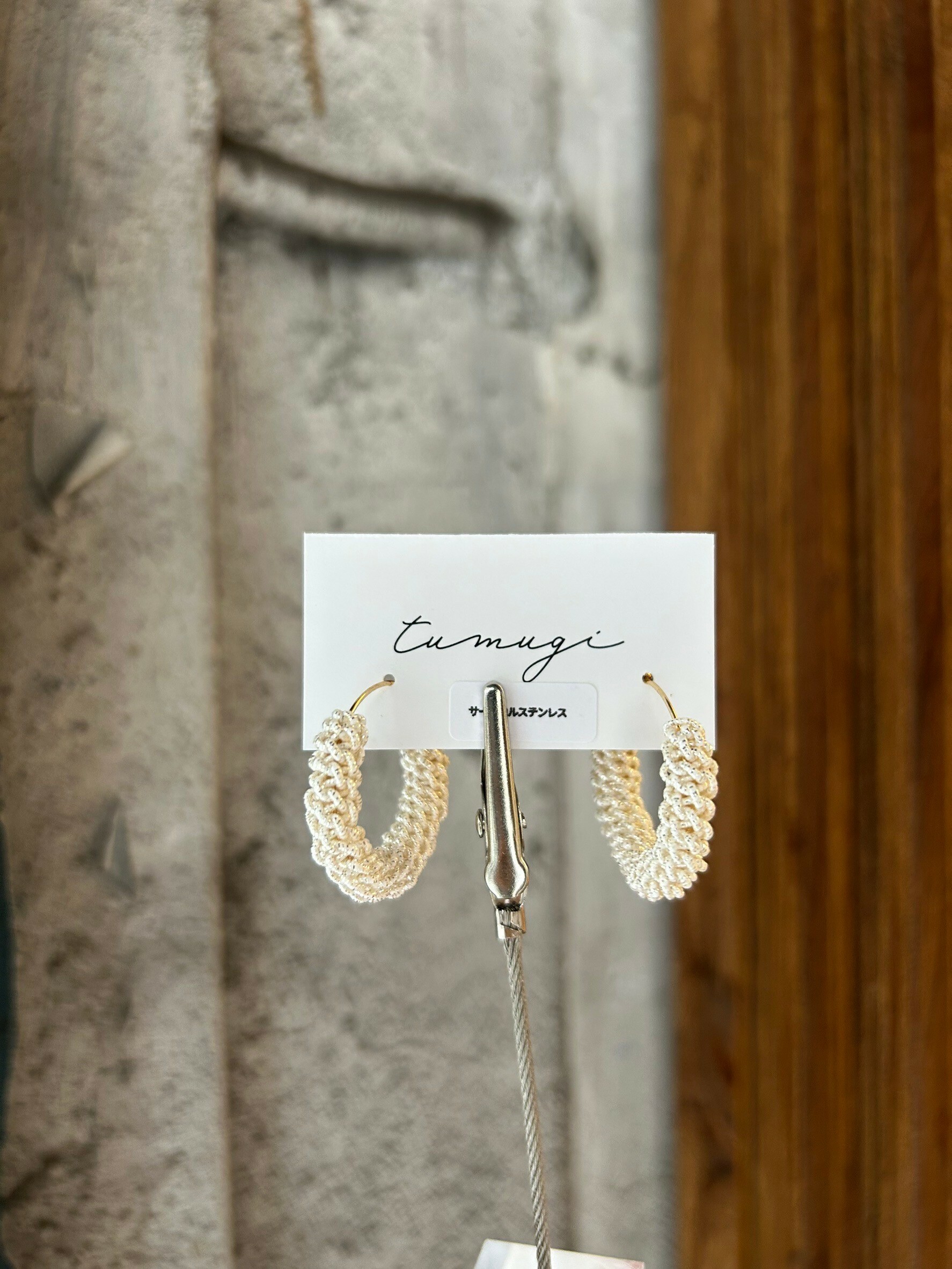 [TUMUGI] 水引環形耳環 | 銀白 | 耳針 | NO.102