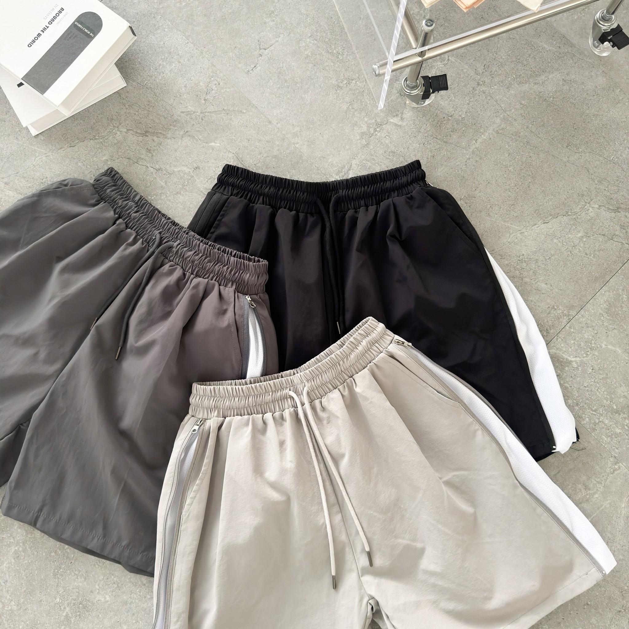 韓國短褲 拉鍊拼布網眼短褲 1738