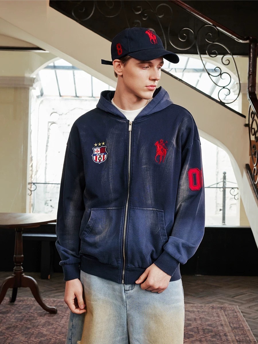 Harsh and Cruel 復古刺繡 做舊刷色 連帽外套  HL251030078