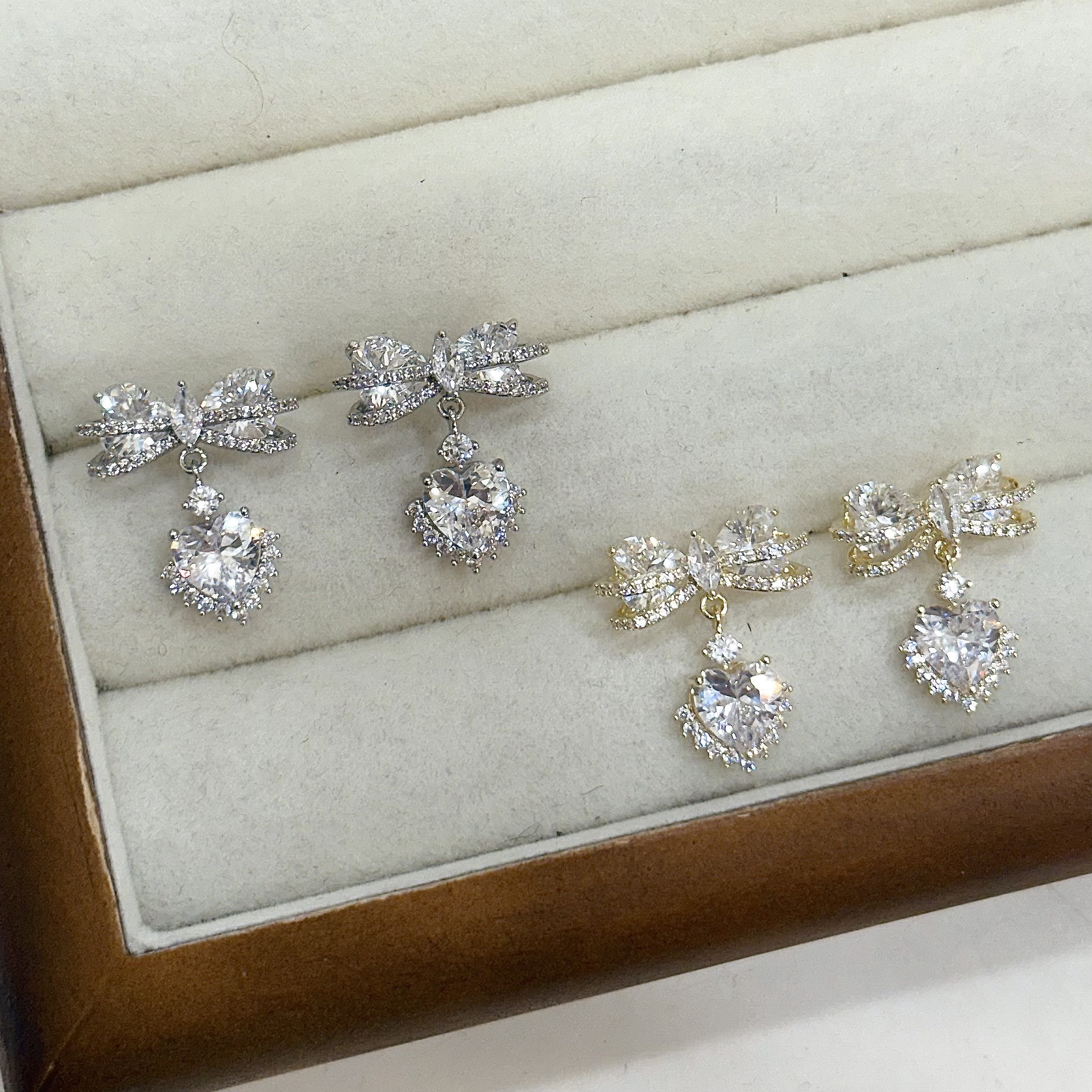 M57排鑽鋯石蝴蝶結愛心垂吊