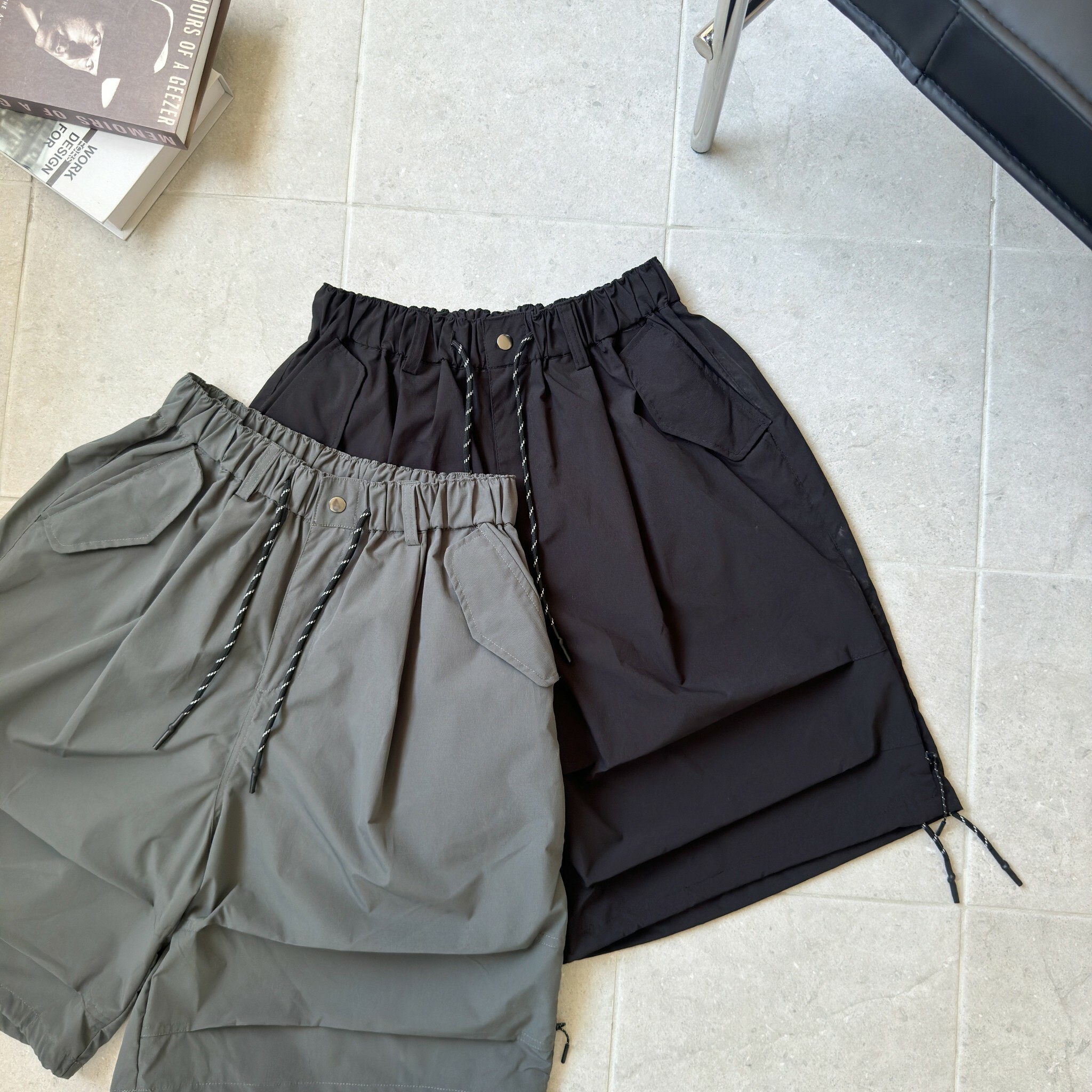 韓國短褲 寬版七分工裝打折短褲 1741