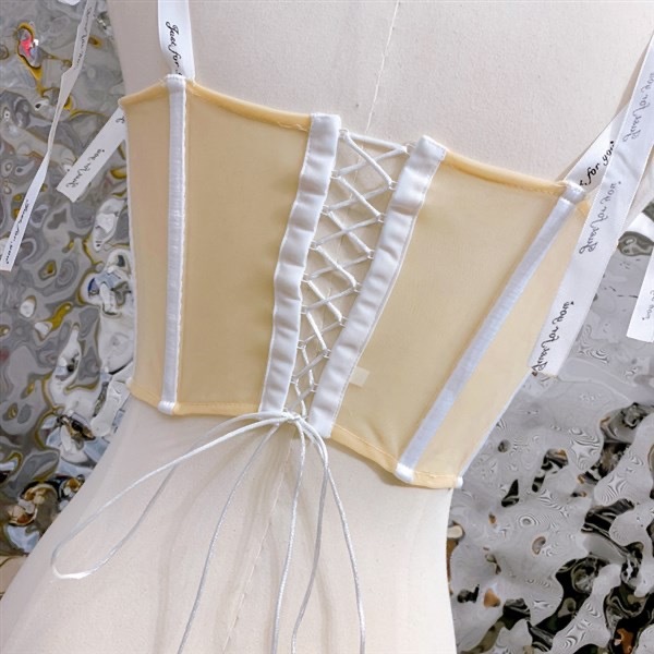 胸花朵刺繡肩膀帶後綁帶馬甲上衣