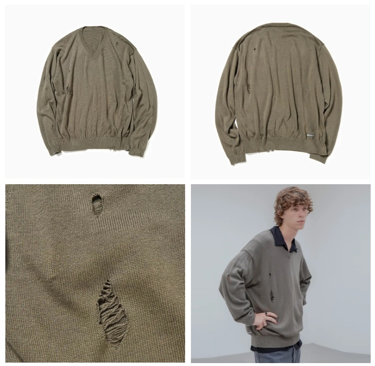 ON SALE: SOPH Uniform Experiment DAMAGED V NECK KNIT - PRE ORDER ITEM (預訂中)