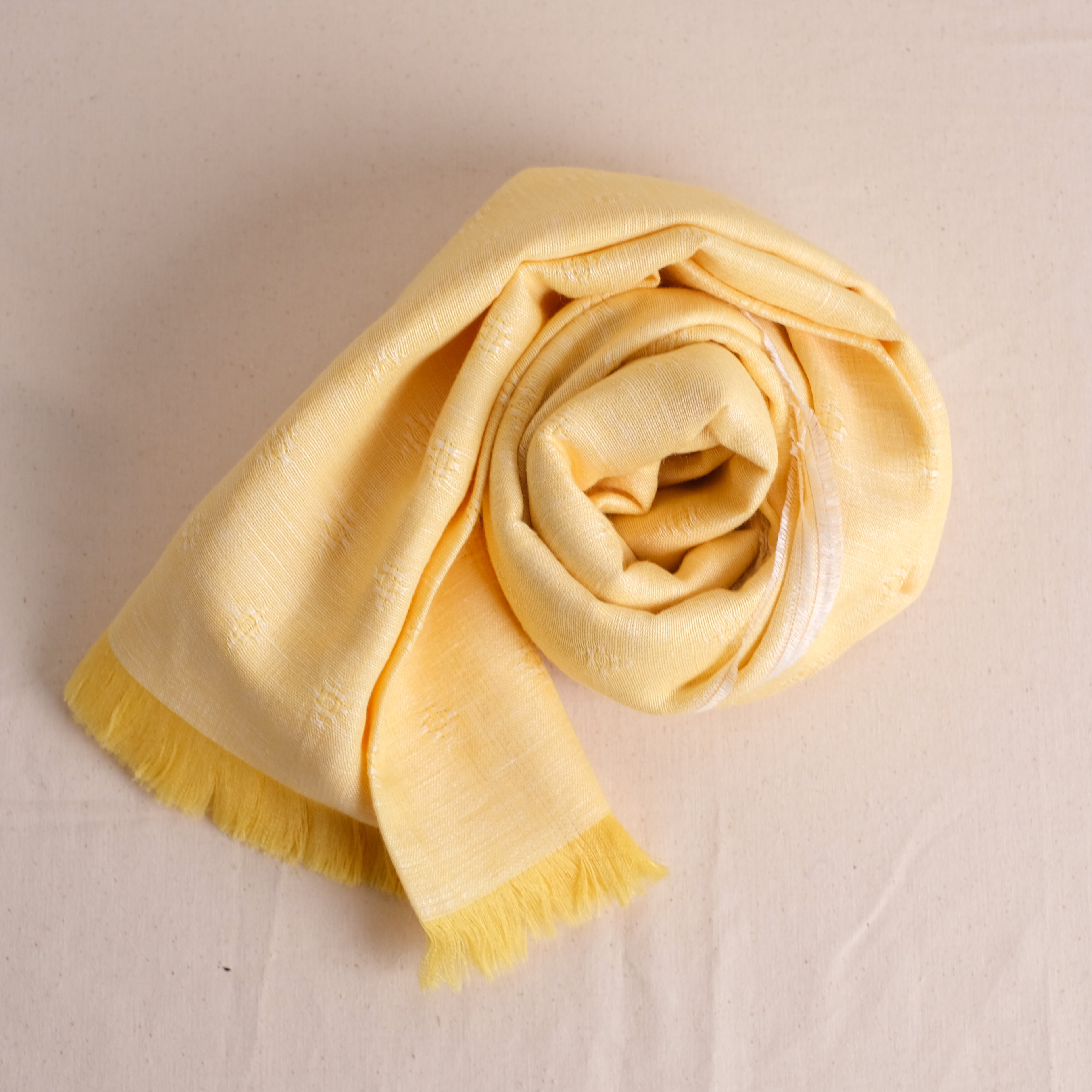 2025 安地斯羊駝披肩｜混絲亞麻款 - 緹花紋理 - 鵝黃｜秘魯