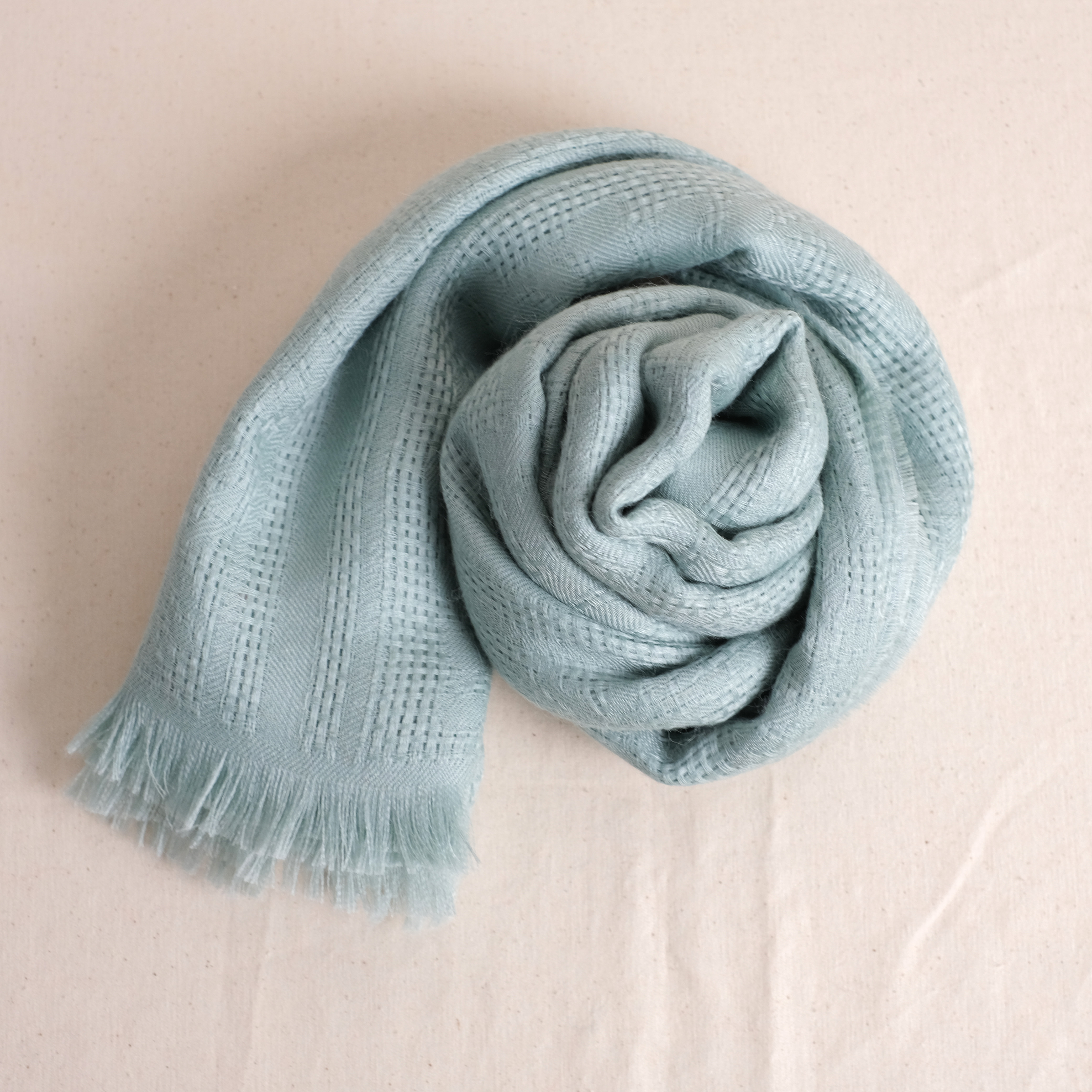 安地斯羊駝披肩｜輕薄混絲款 - 編織花紋 - 薄荷綠｜秘魯