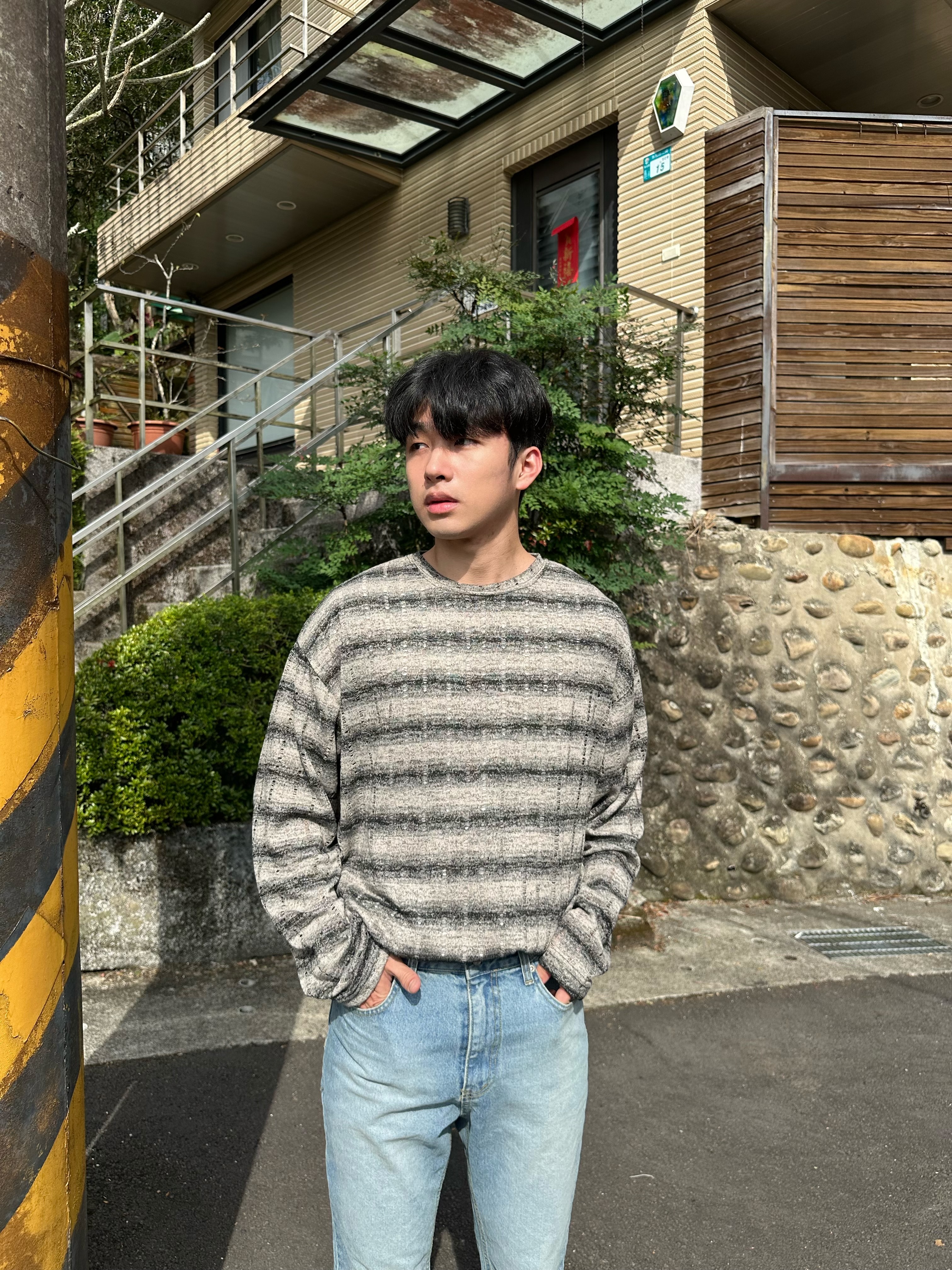 漸層條紋 破壞 針織 外搭 上衣