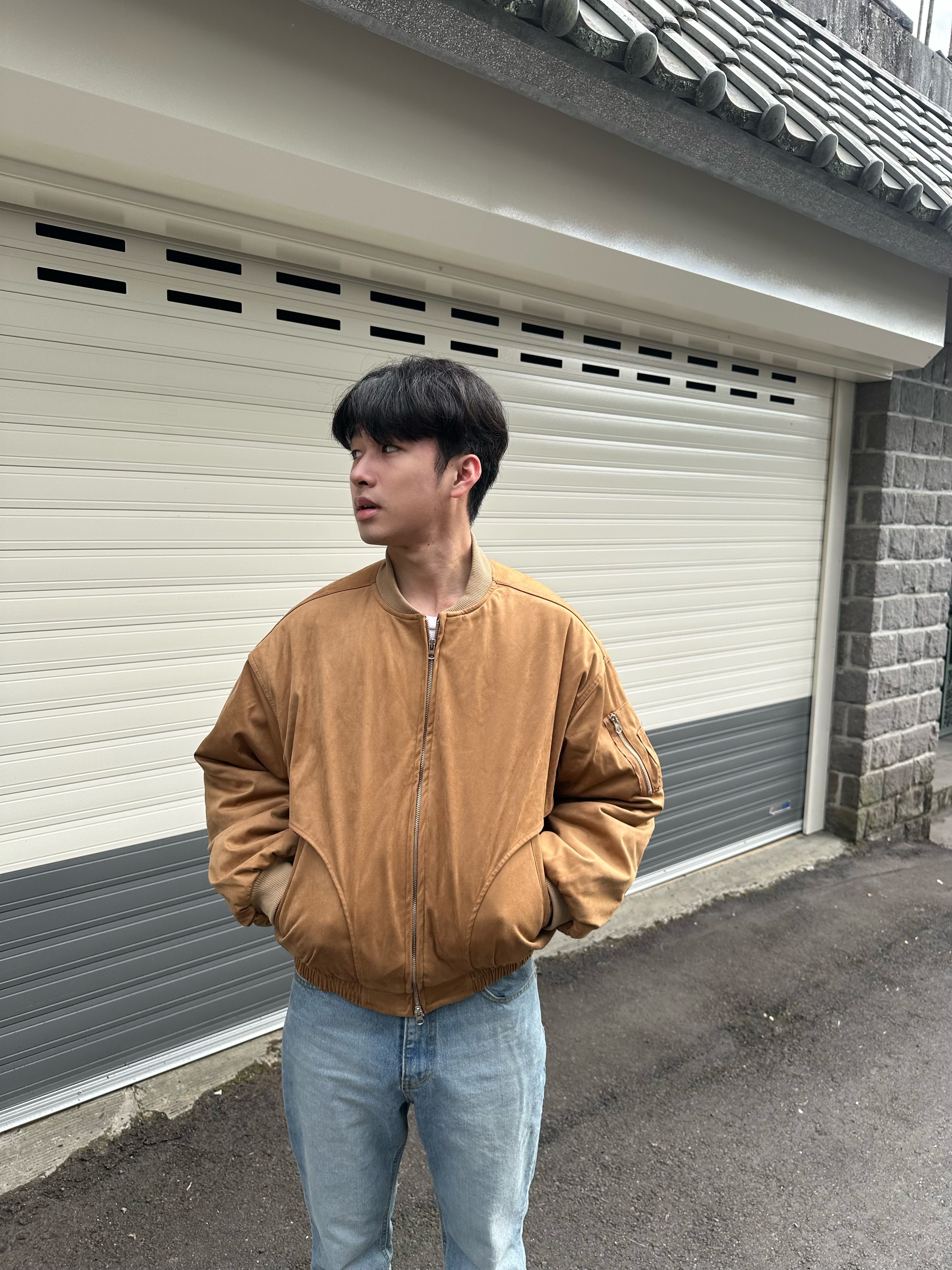 麂皮 內鋪棉 短版 飛行夾克 外套