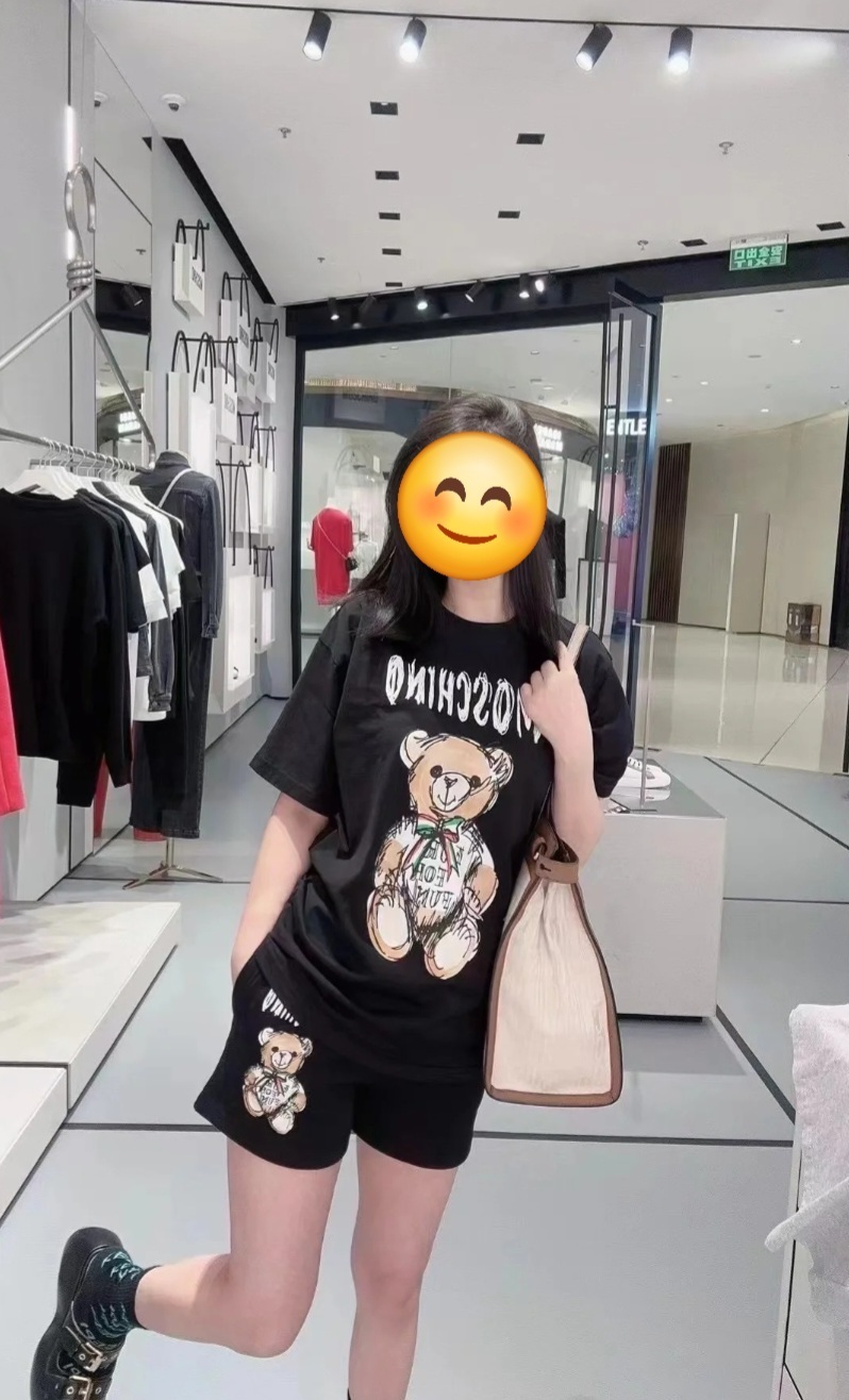 MOSCHINO 成人款 黑色 塗鴉熊Tee