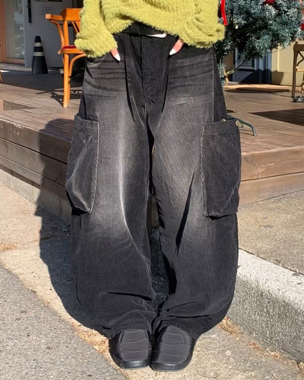 Street style 側口袋 刷色 燈芯絨 長褲