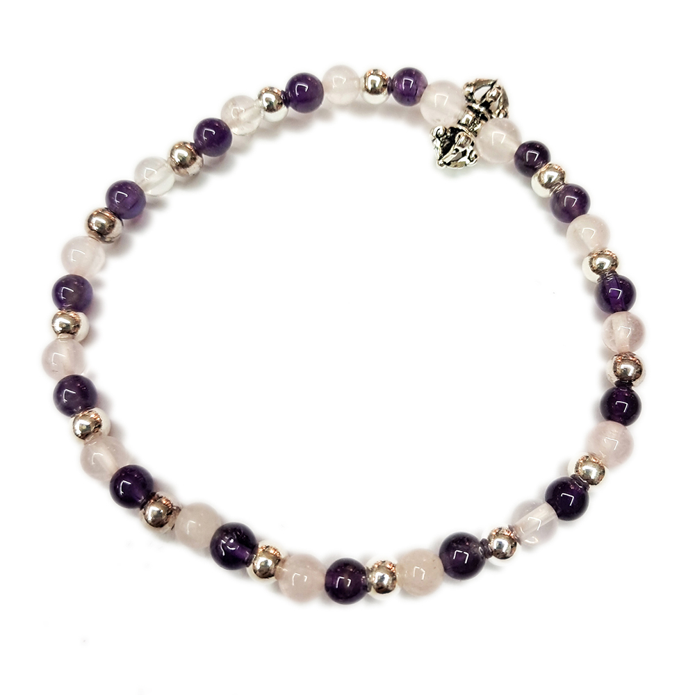 金剛杵{925銀}&銀珠&紫晶&星光粉晶4mm【十方】154403